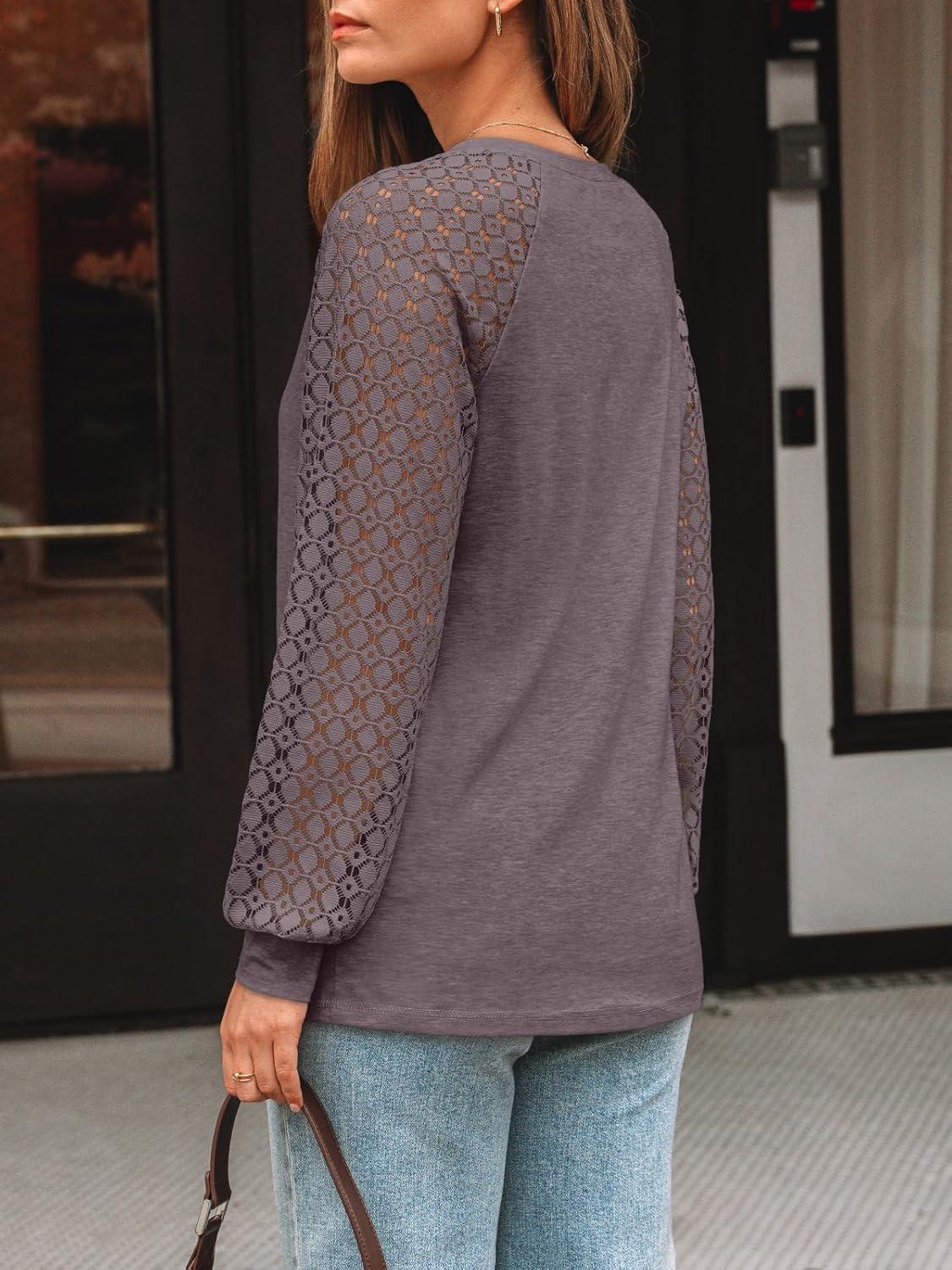 imageAUTOMET Womens Long Sleeve Shirts VNeck Lace Tops Business Casual Blouses Tee Trendy 2025 Fall Fashion Outfits ClothesRosetaupe