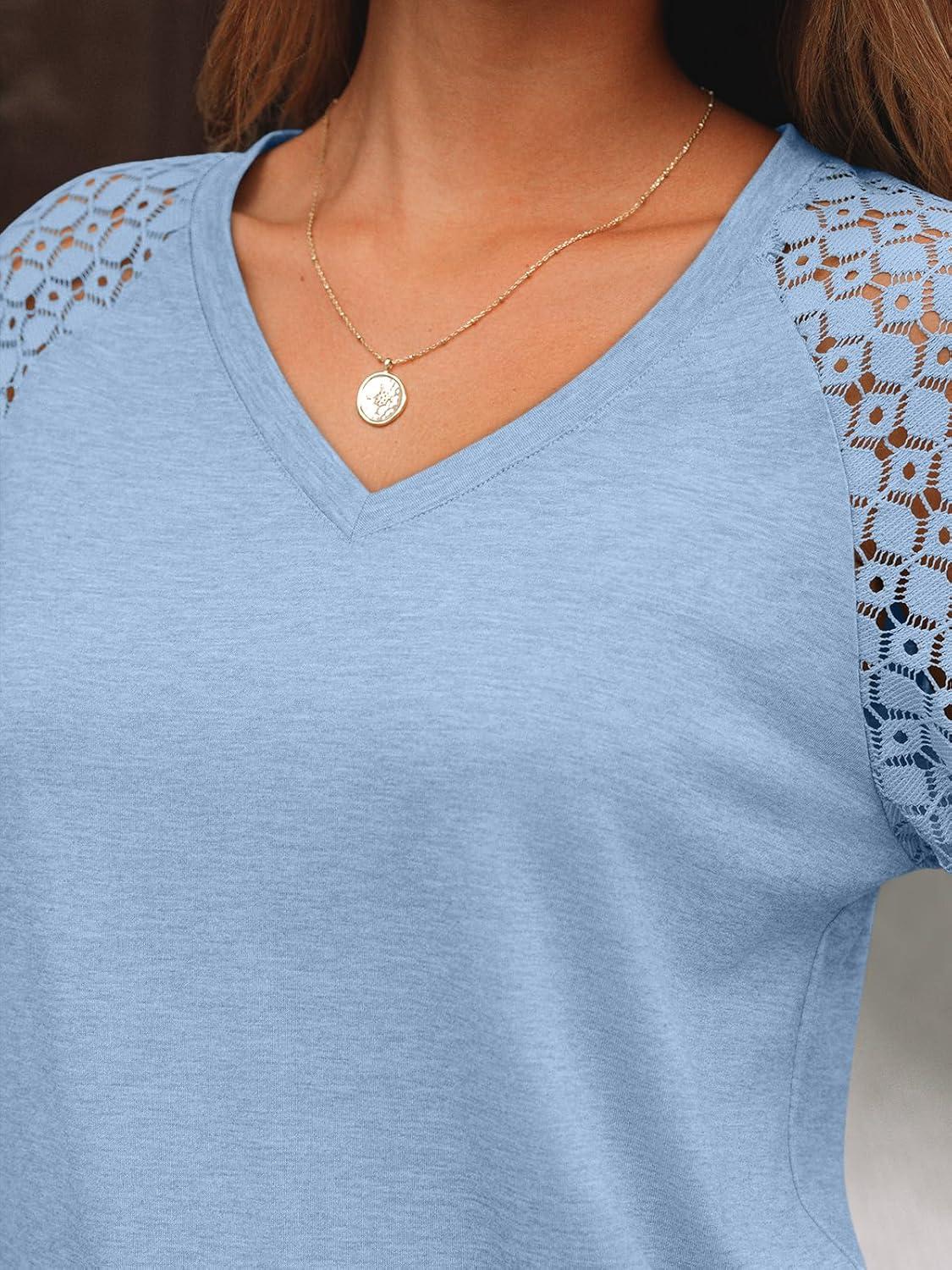 imageAUTOMET Womens Long Sleeve Shirts VNeck Lace Tops Business Casual Blouses Tee Trendy 2025 Fall Fashion Outfits ClothesSkyblue