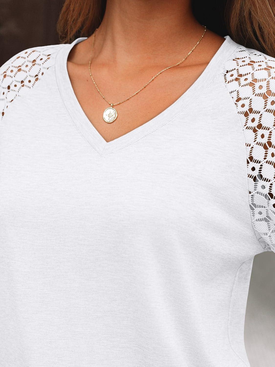 imageAUTOMET Womens Long Sleeve Shirts VNeck Lace Tops Business Casual Blouses Tee Trendy 2025 Fall Fashion Outfits ClothesWhite