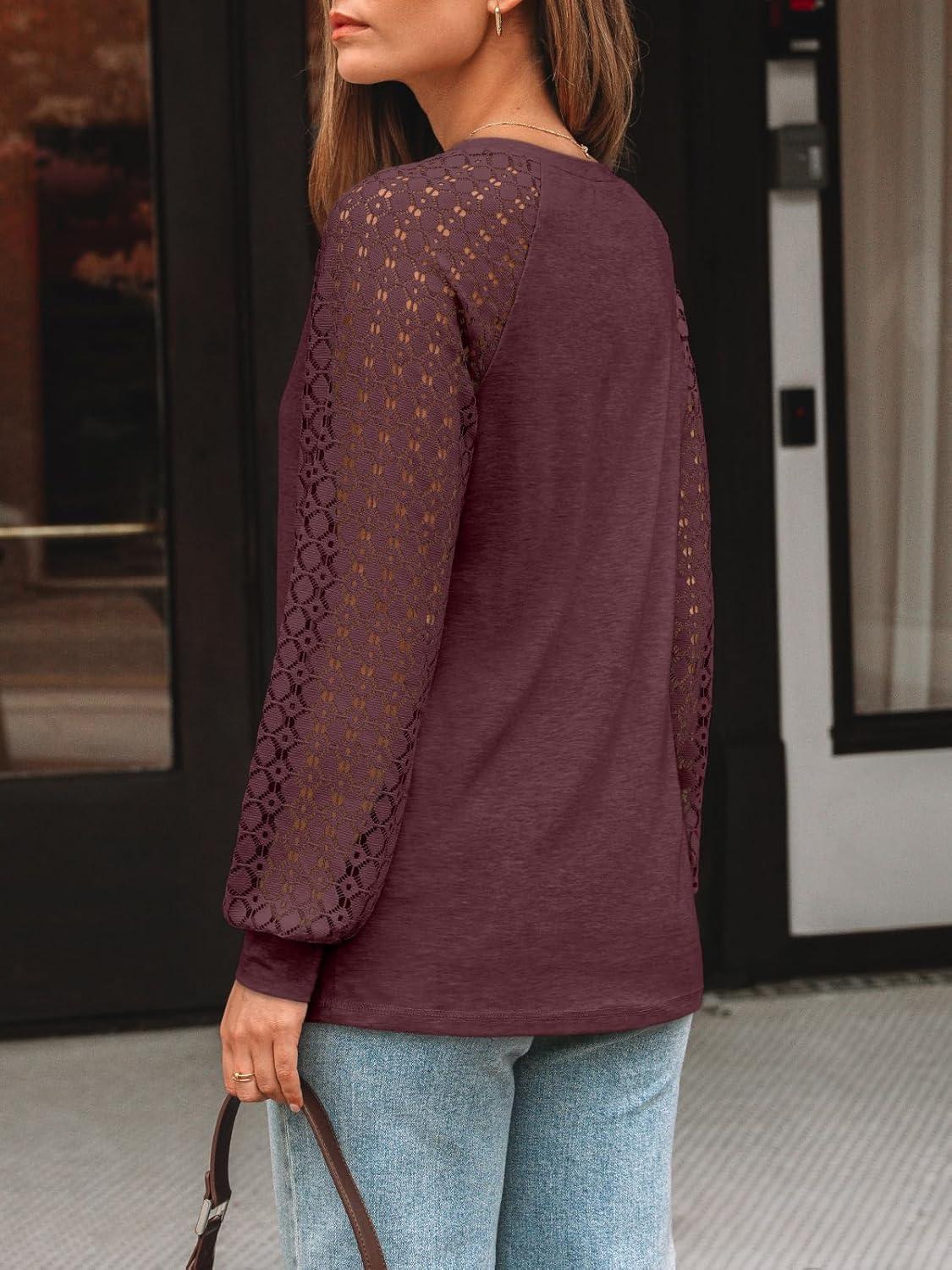 imageAUTOMET Womens Long Sleeve Shirts VNeck Lace Tops Business Casual Blouses Tee Trendy 2025 Fall Fashion Outfits ClothesWinered