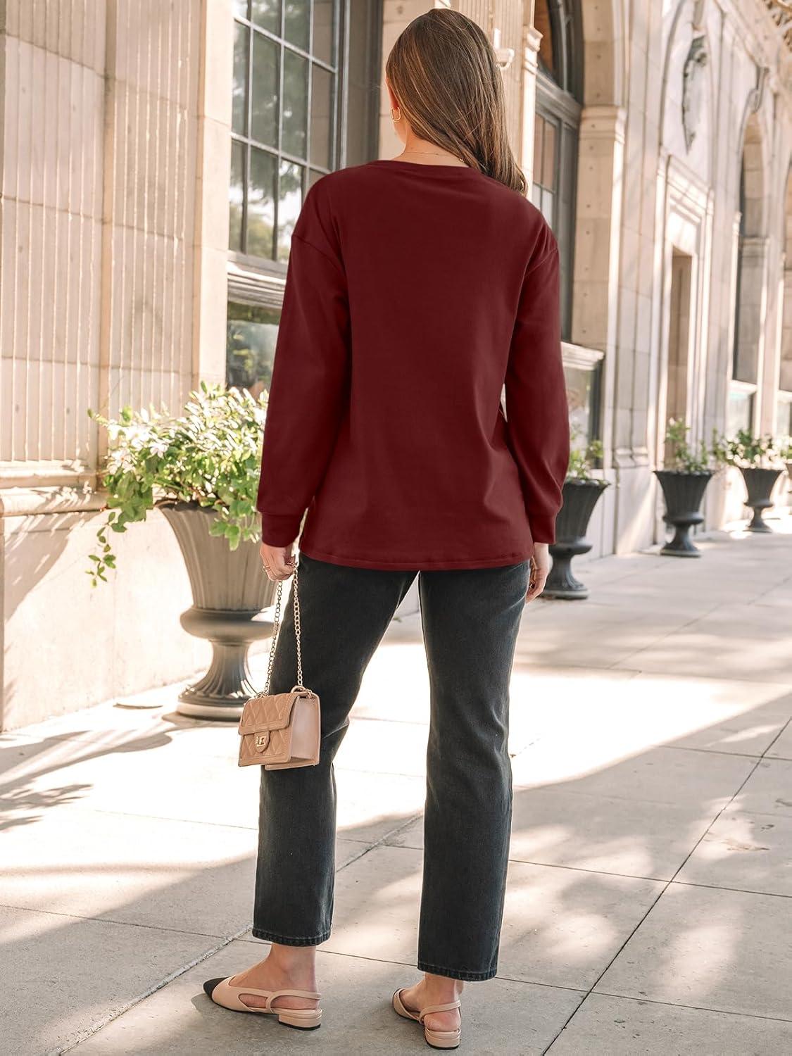 imageAUTOMET Womens Long Sleeve T Shirts Fall Tops Crewneck Oversized Sweatshirts Winter Cute Clothing Trendy Teacher OutfitsBurgundy