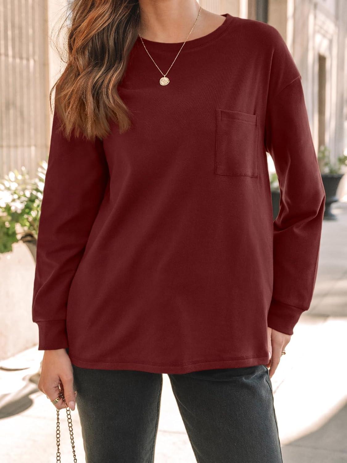 imageAUTOMET Womens Long Sleeve T Shirts Fall Tops Crewneck Oversized Sweatshirts Winter Cute Clothing Trendy Teacher OutfitsBurgundy
