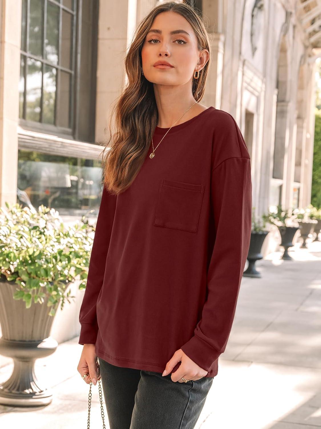 imageAUTOMET Womens Long Sleeve T Shirts Fall Tops Crewneck Oversized Sweatshirts Winter Cute Clothing Trendy Teacher OutfitsBurgundy