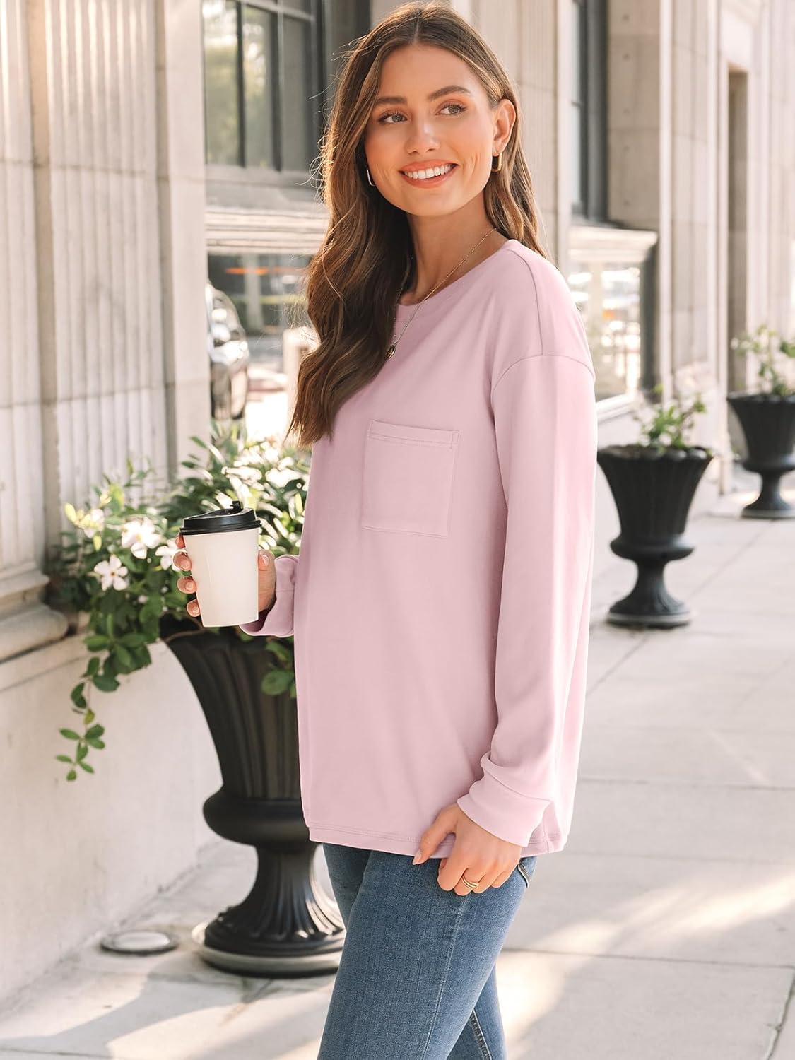 imageAUTOMET Womens Long Sleeve T Shirts Fall Tops Crewneck Oversized Sweatshirts Winter Cute Clothing Trendy Teacher OutfitsPink