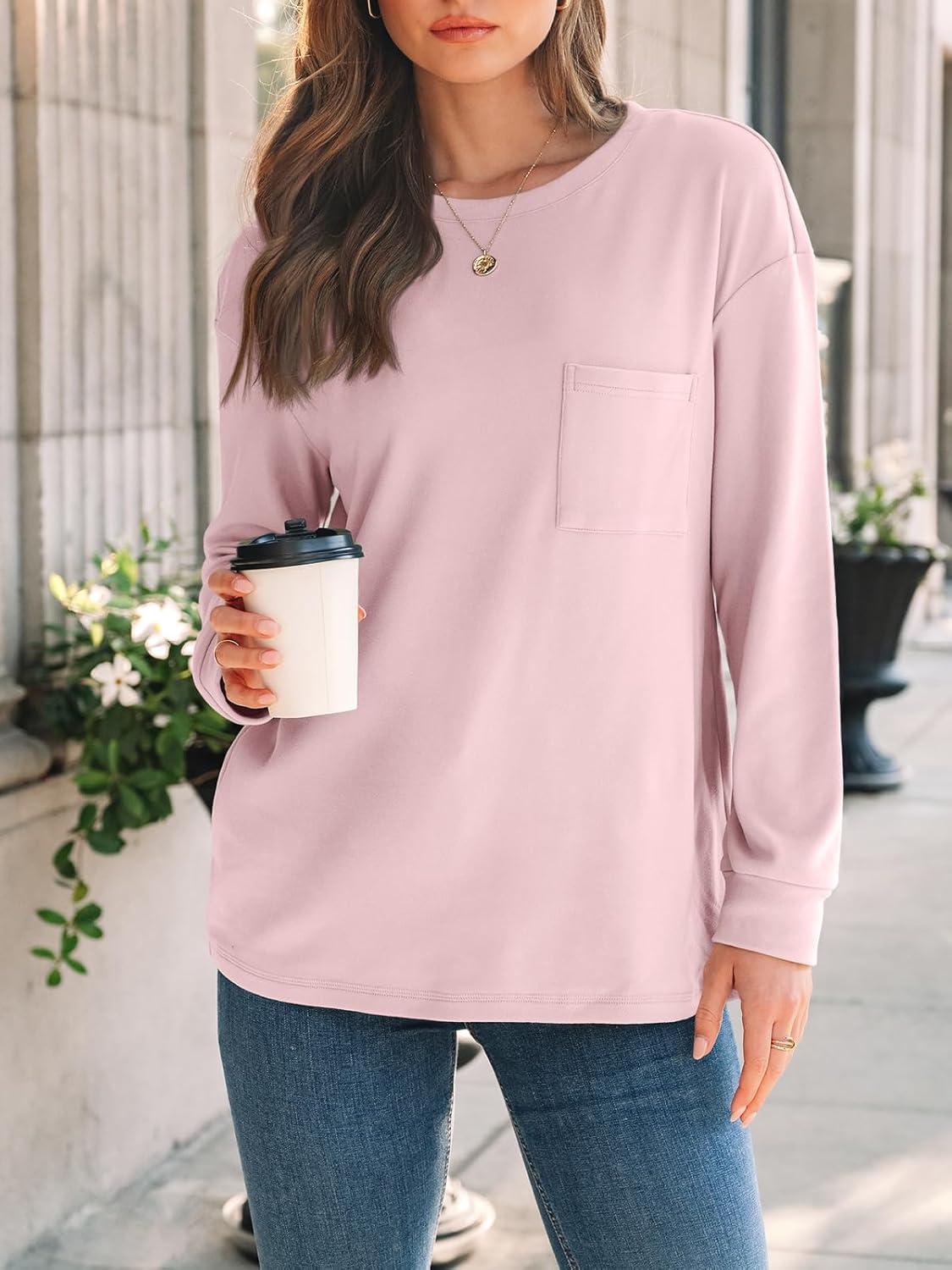 imageAUTOMET Womens Long Sleeve T Shirts Fall Tops Crewneck Oversized Sweatshirts Winter Cute Clothing Trendy Teacher OutfitsPink