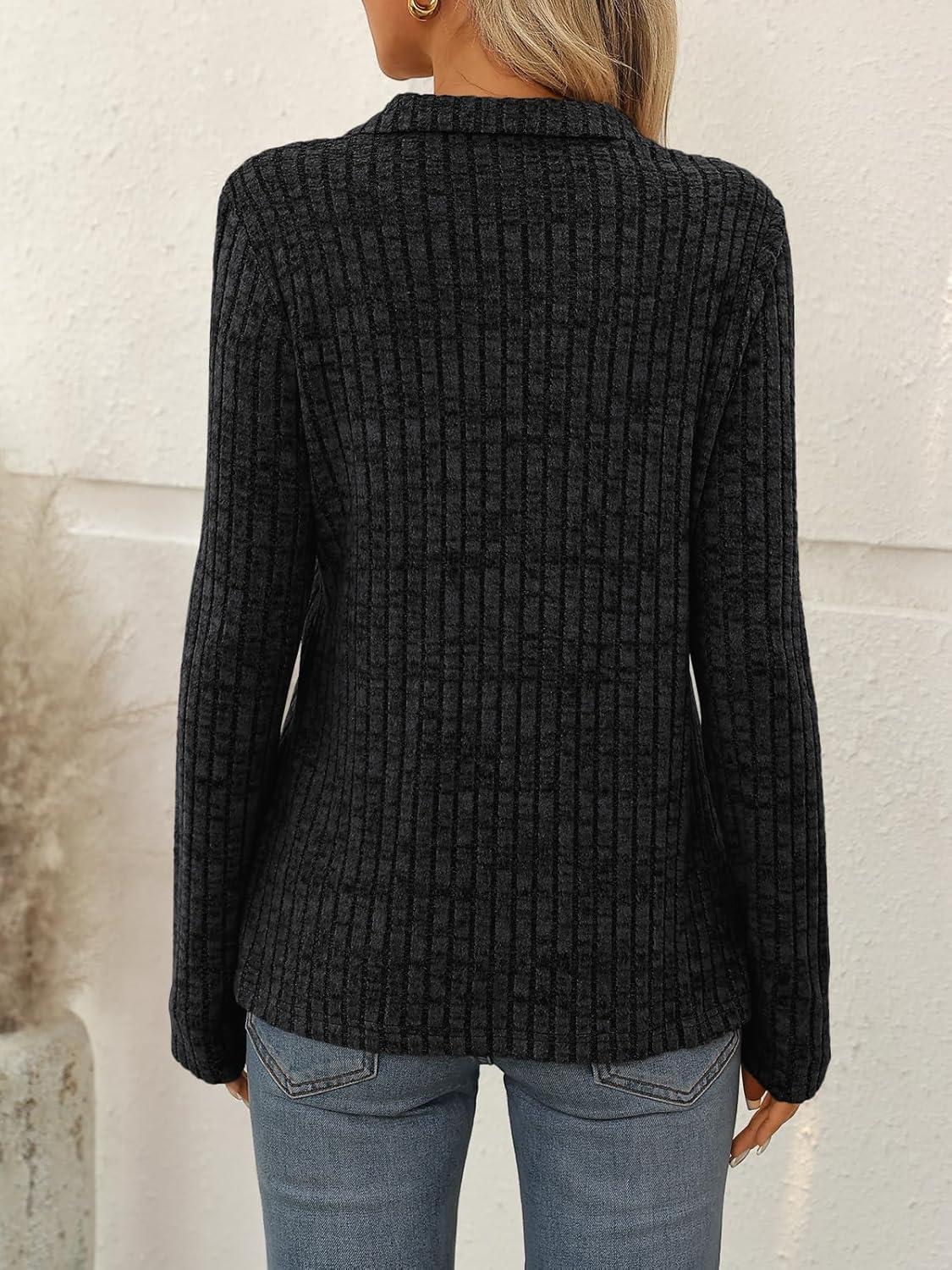 imageAUTOMET Womens Long Sleeve Tops Casual Collared Polo Shirts V Neck Tunic Sweaters Fall Fashion Dressy Winter Clothes 2025Black