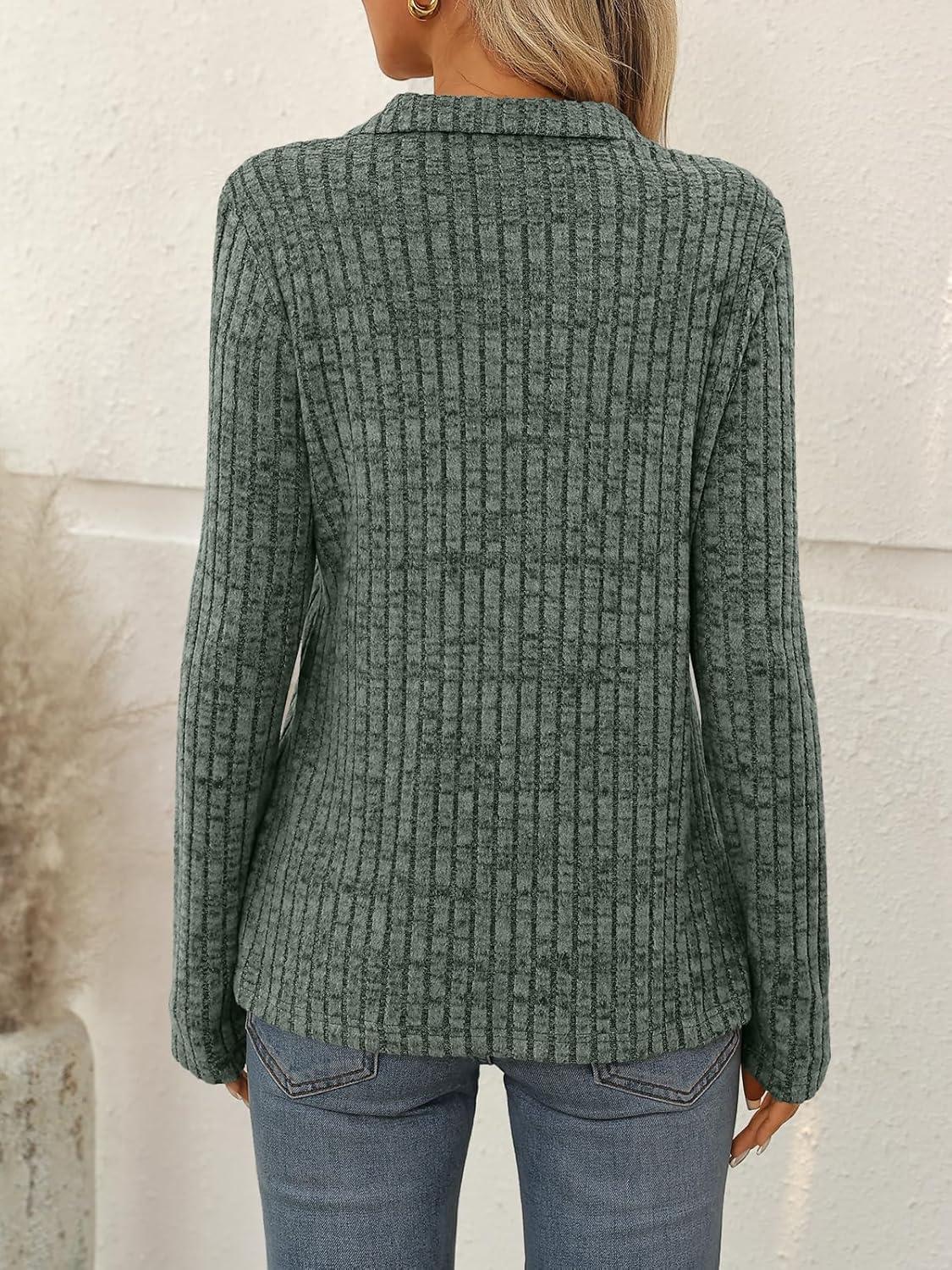 imageAUTOMET Womens Long Sleeve Tops Casual Collared Polo Shirts V Neck Tunic Sweaters Fall Fashion Dressy Winter Clothes 2025Green