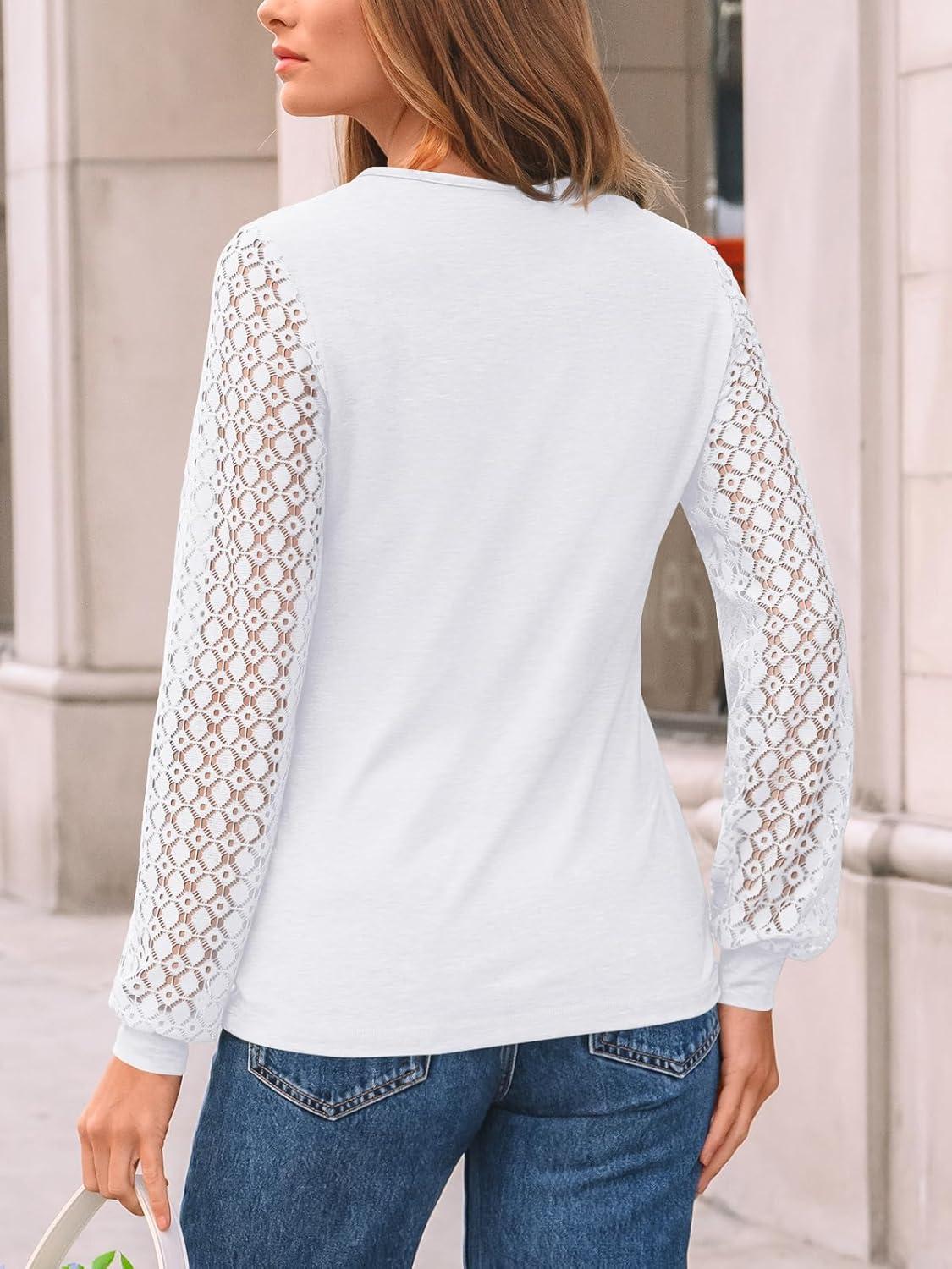 imageAUTOMET Womens Long Sleeve Tops Dressy Casual Shirts 2025 Fall Outfits Lace Business Blouses Cute TShirts Work ClothesWhite