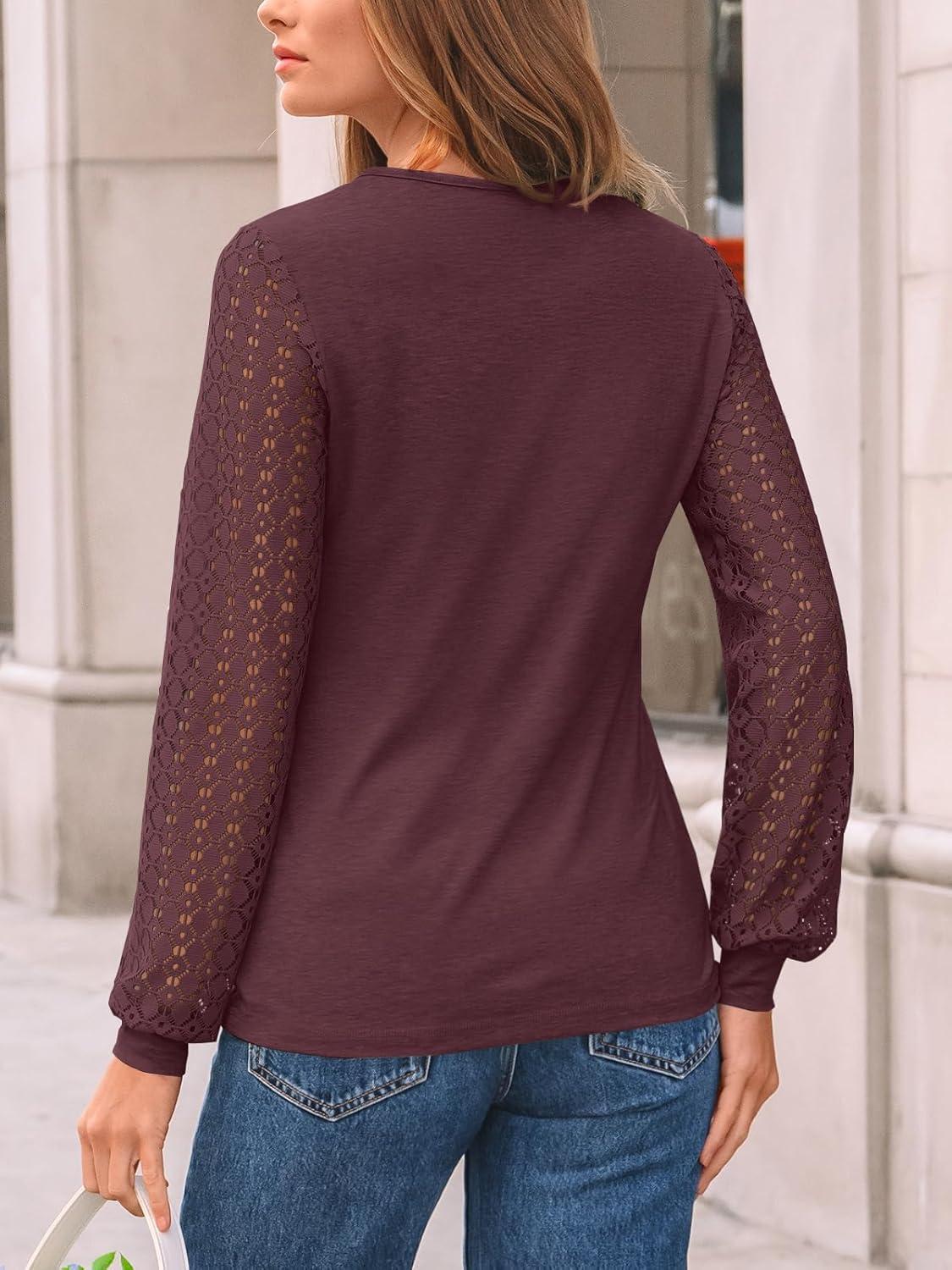 imageAUTOMET Womens Long Sleeve Tops Dressy Casual Shirts 2025 Fall Outfits Lace Business Blouses Cute TShirts Work ClothesWinered