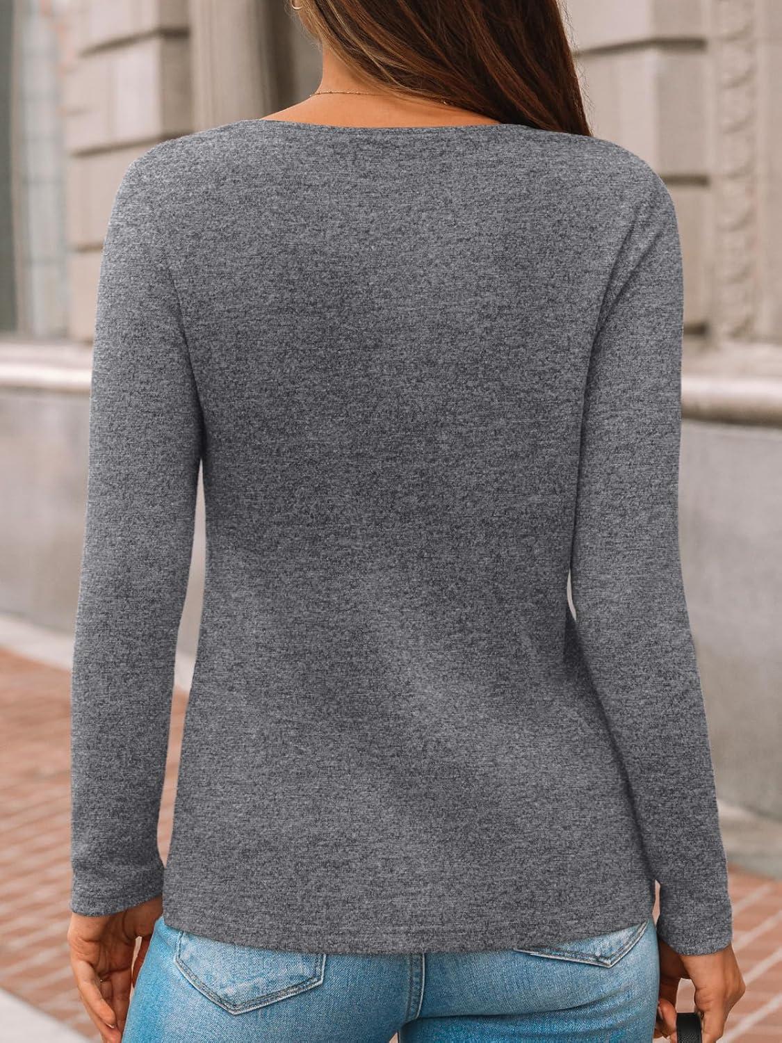 imageAUTOMET Womens Long Sleeve Tunic Top V Neck Button Shirts 2025 Dressy Casual Business BlousesDarkgrey