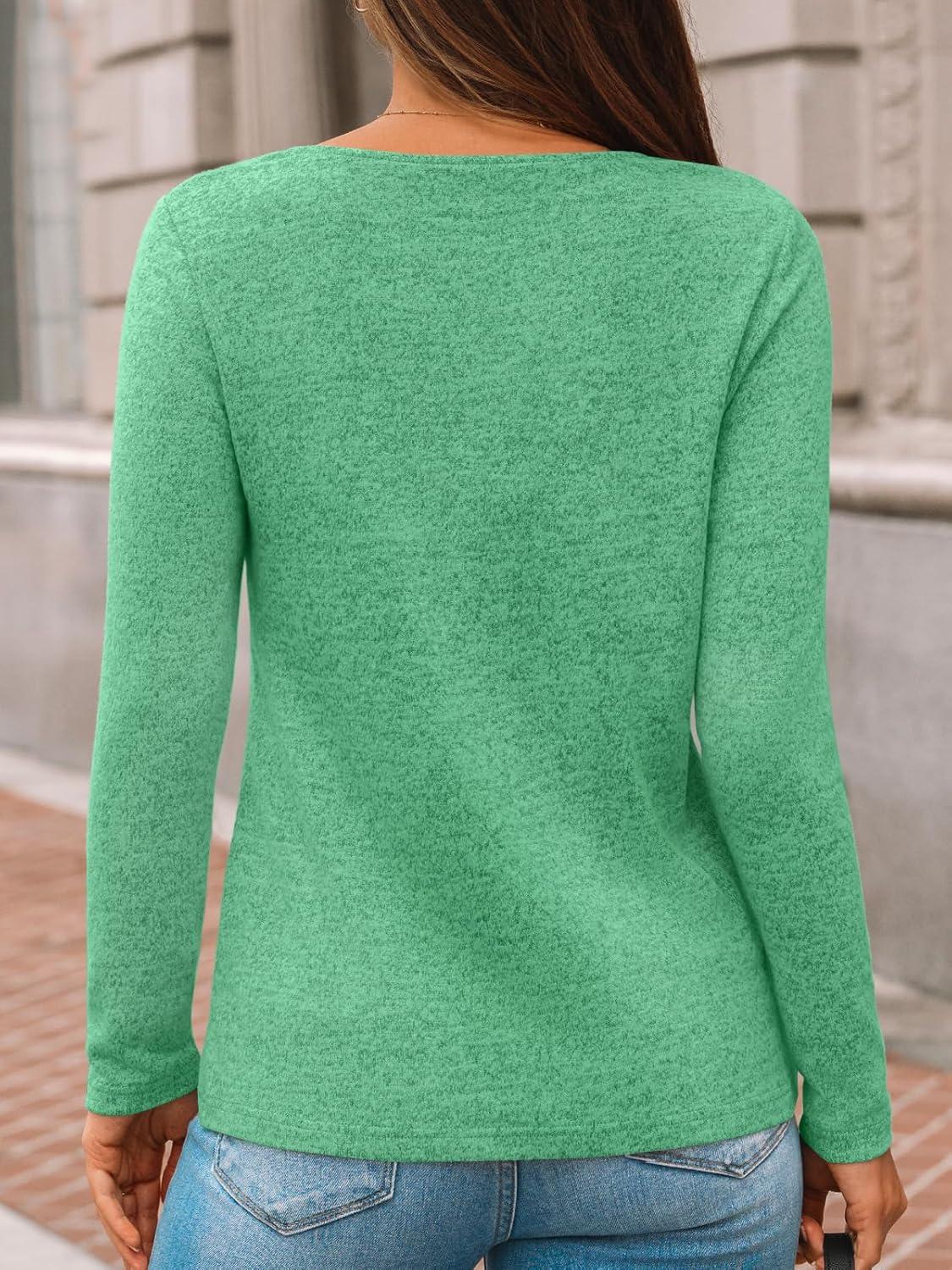 imageAUTOMET Womens Long Sleeve Tunic Top V Neck Button Shirts 2025 Dressy Casual Business BlousesLightgreen