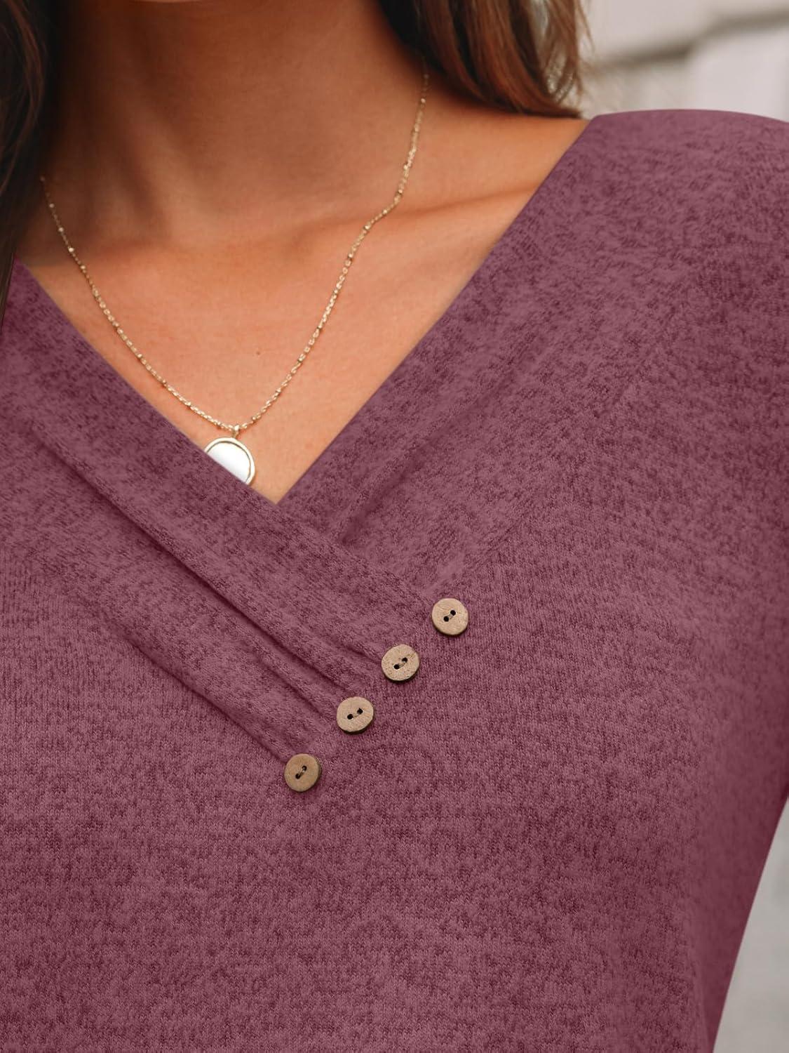 imageAUTOMET Womens Long Sleeve Tunic Top V Neck Button Shirts 2025 Dressy Casual Business BlousesPurplered