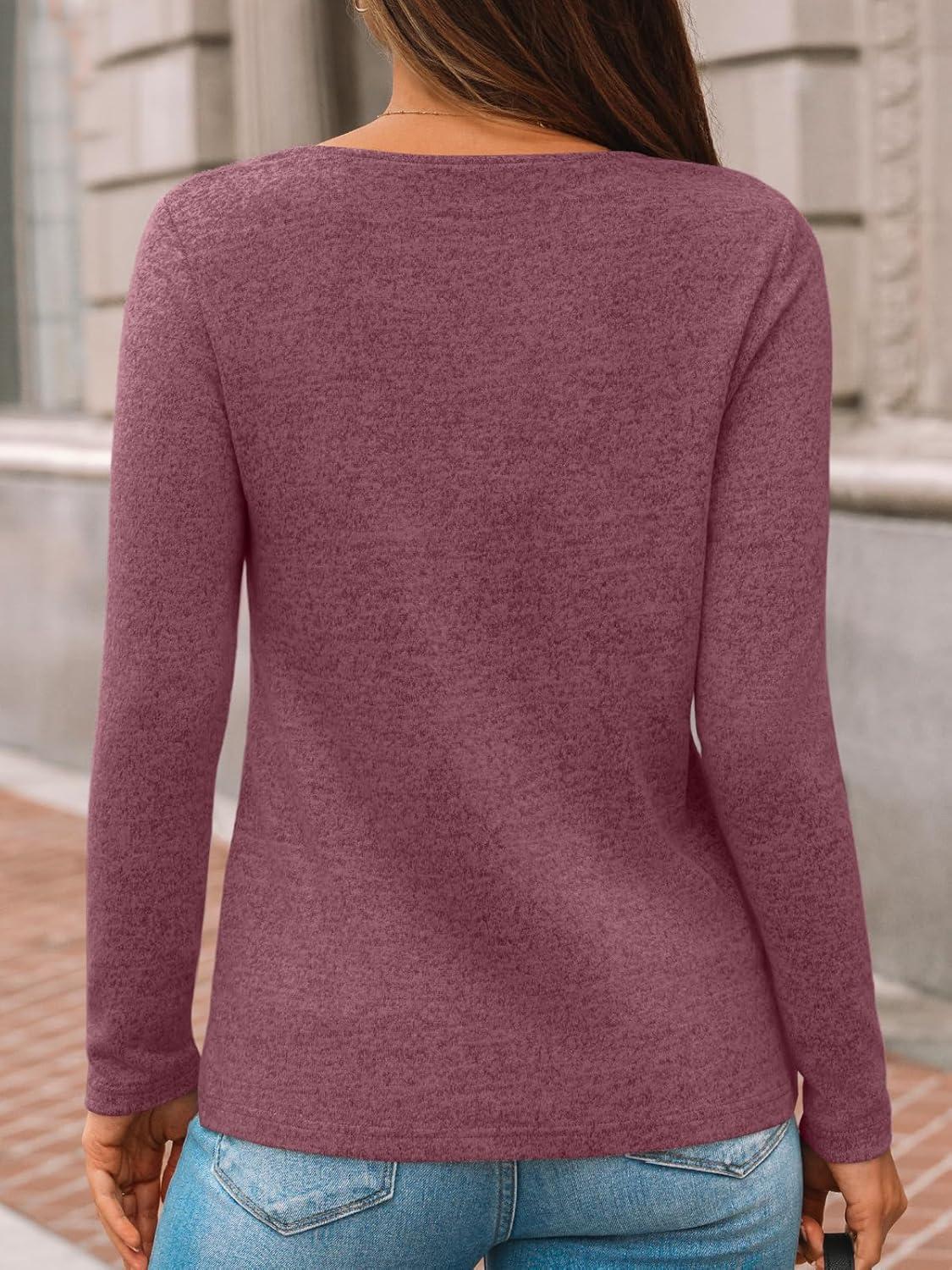 imageAUTOMET Womens Long Sleeve Tunic Top V Neck Button Shirts 2025 Dressy Casual Business BlousesPurplered