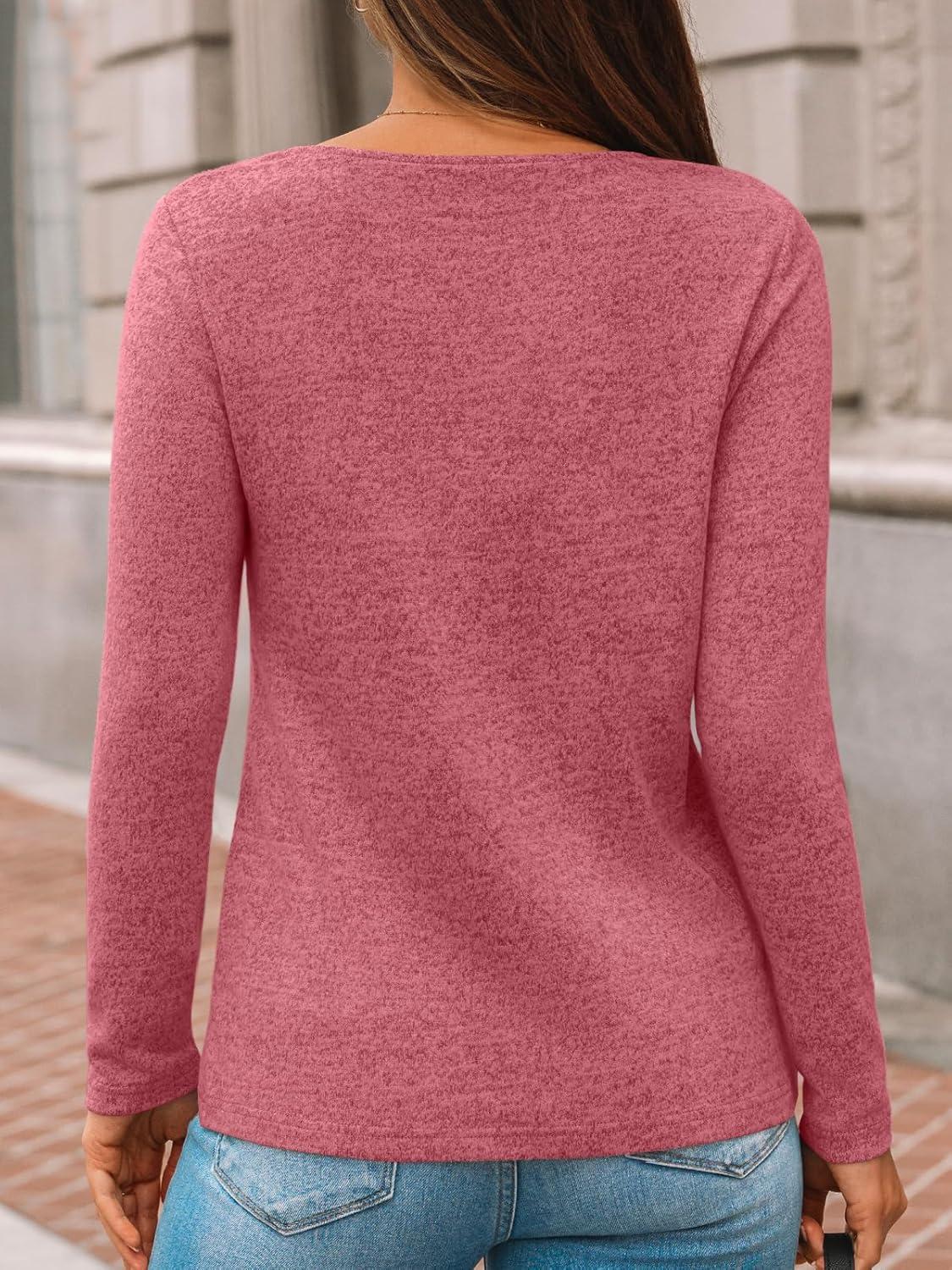 imageAUTOMET Womens Long Sleeve Tunic Top V Neck Button Shirts 2025 Dressy Casual Business BlousesRed