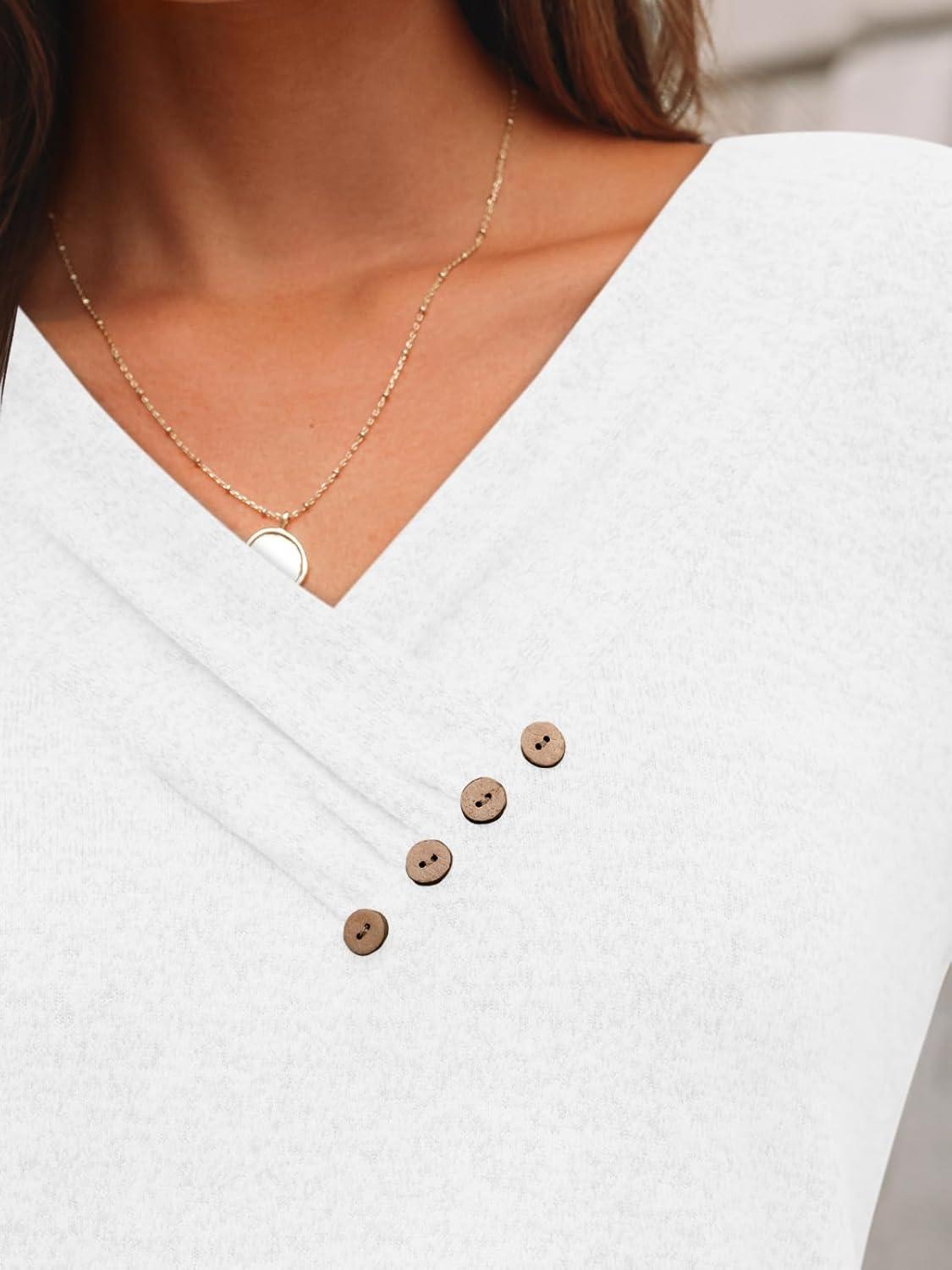 imageAUTOMET Womens Long Sleeve Tunic Top V Neck Button Shirts 2025 Dressy Casual Business BlousesWhite