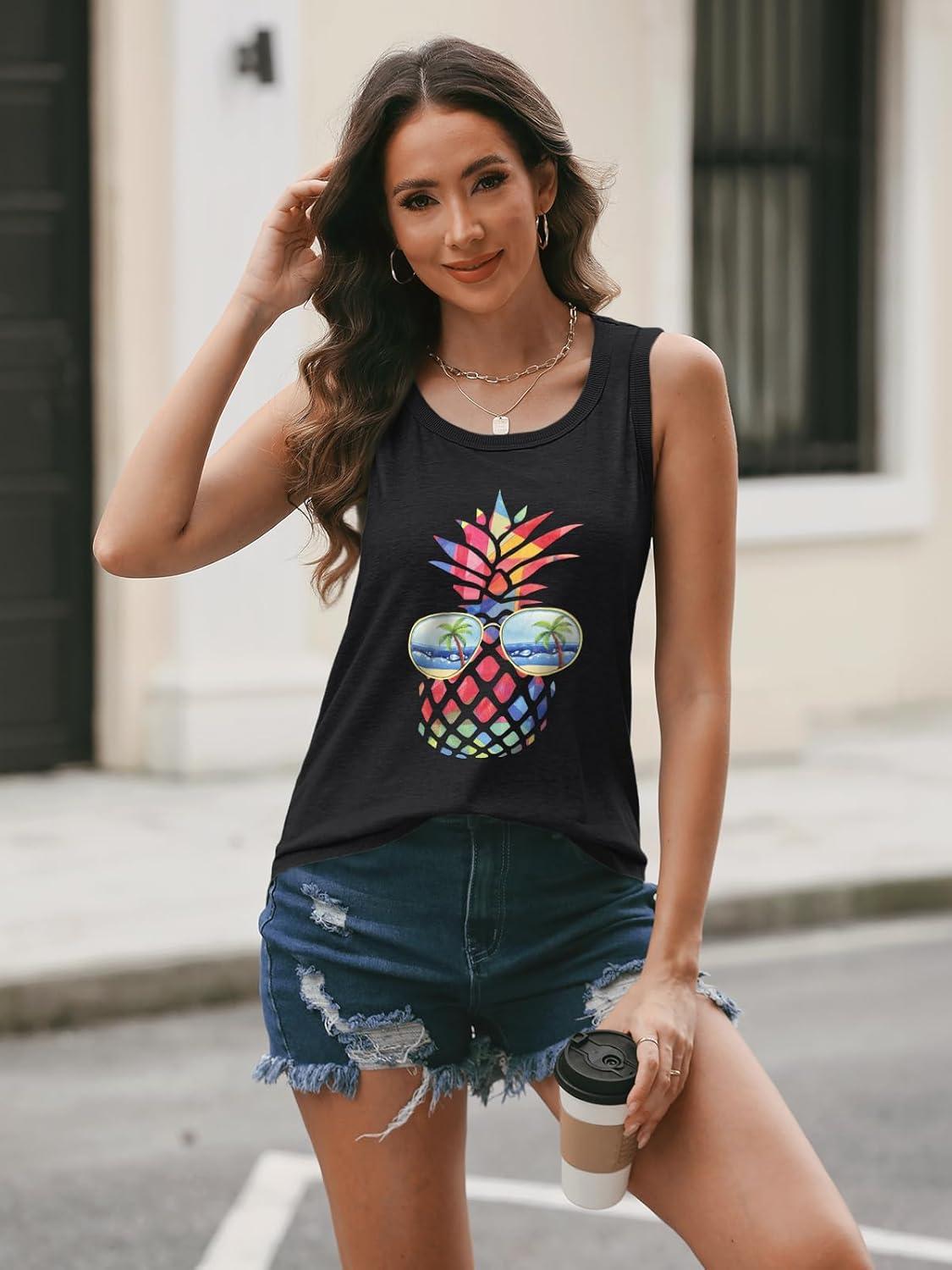 imageAUTOMET Womens Loose Fit Casual Flowy Tank Tops Square Neck Trendy Sleeveless Summer Tops Clothes Outfits 2025Ananasblack