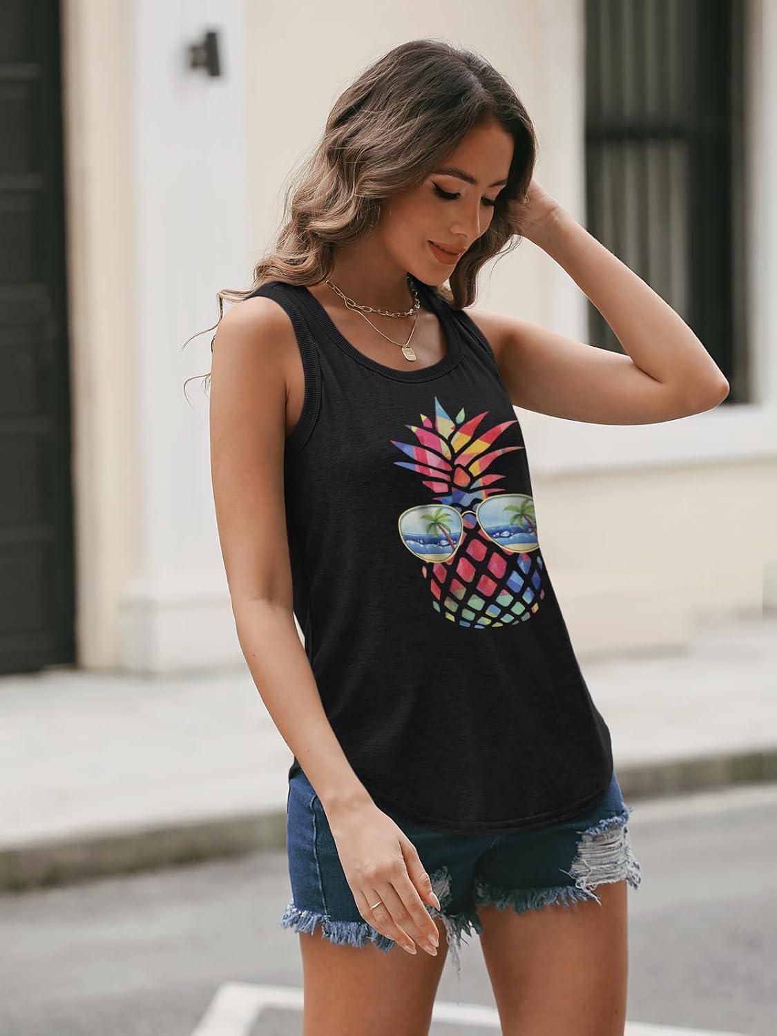 imageAUTOMET Womens Loose Fit Casual Flowy Tank Tops Square Neck Trendy Sleeveless Summer Tops Clothes Outfits 2025Ananasblack