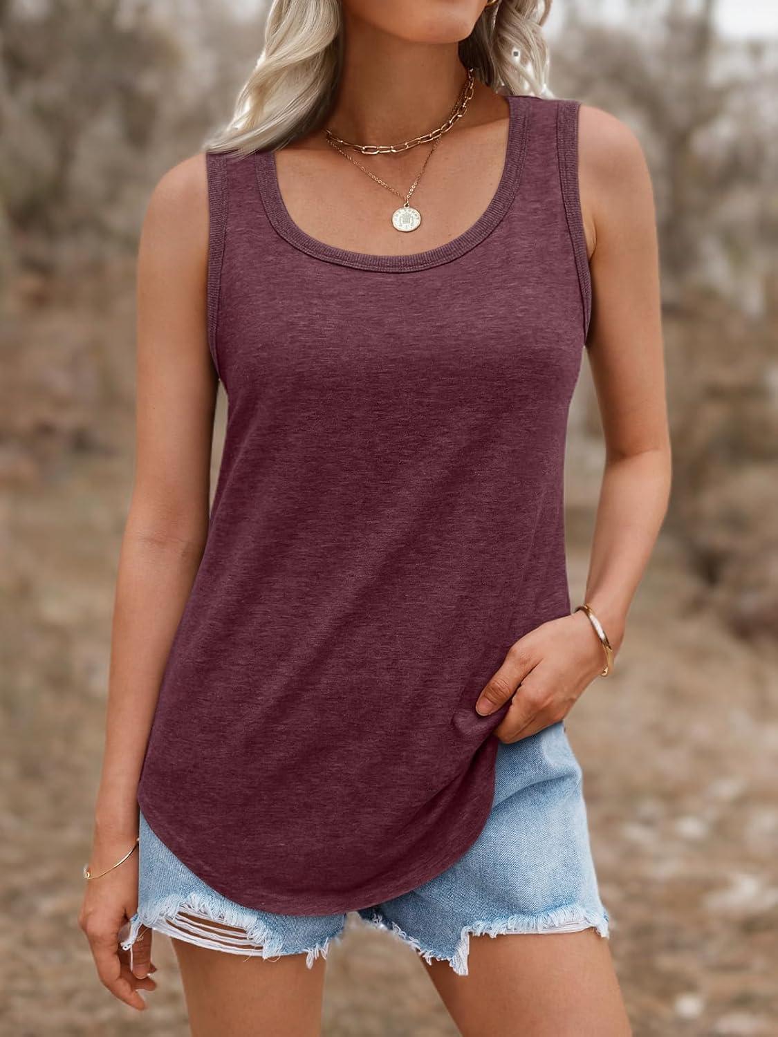 imageAUTOMET Womens Loose Fit Casual Flowy Tank Tops Square Neck Trendy Sleeveless Summer Tops Clothes Outfits 2025Wine