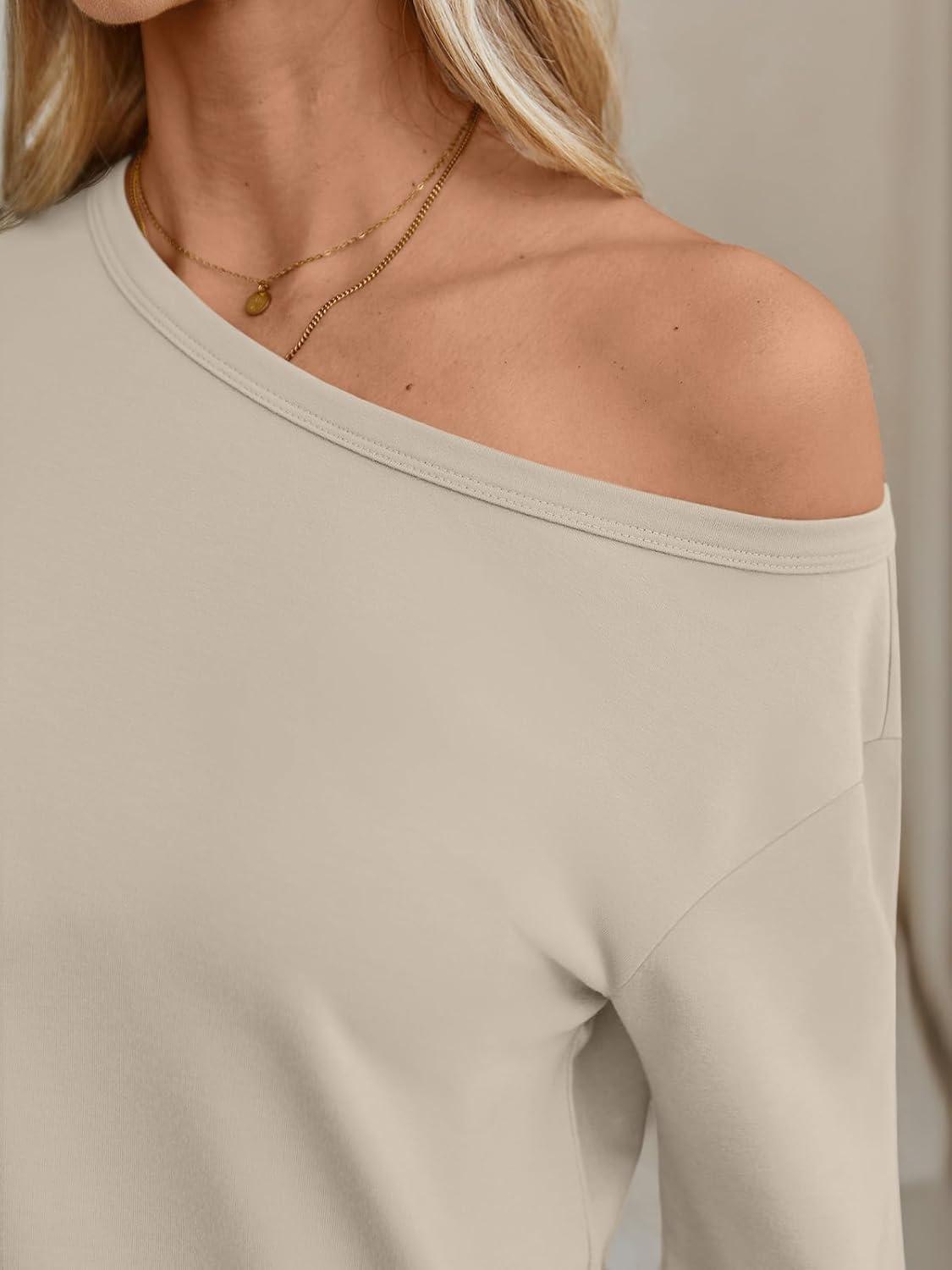 imageAUTOMET Womens Lounge Sets 2 Piece Matching Pajamas Travel Airport Fall Outfits Cute Pjs Off Shoulder Tops LoungewearBeige