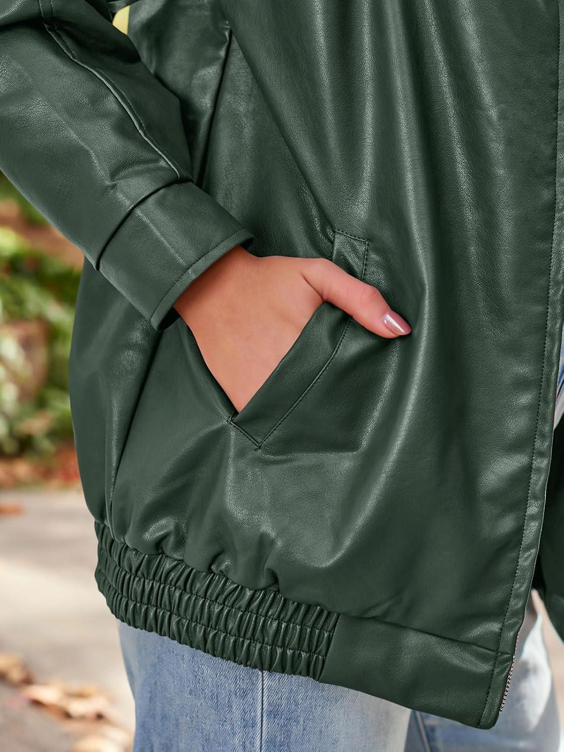 imageAUTOMET Womens Oversized Leather Jackets Faux Suede Fall Fashion Motorcycle Coats Winter Outfits Clothes Y2k TopsChristmasgreen