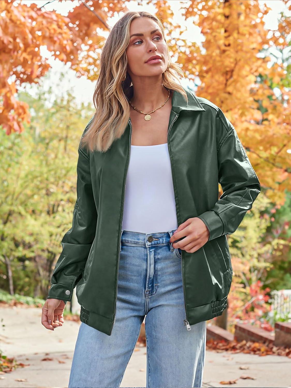 imageAUTOMET Womens Oversized Leather Jackets Faux Suede Fall Fashion Motorcycle Coats Winter Outfits Clothes Y2k TopsChristmasgreen