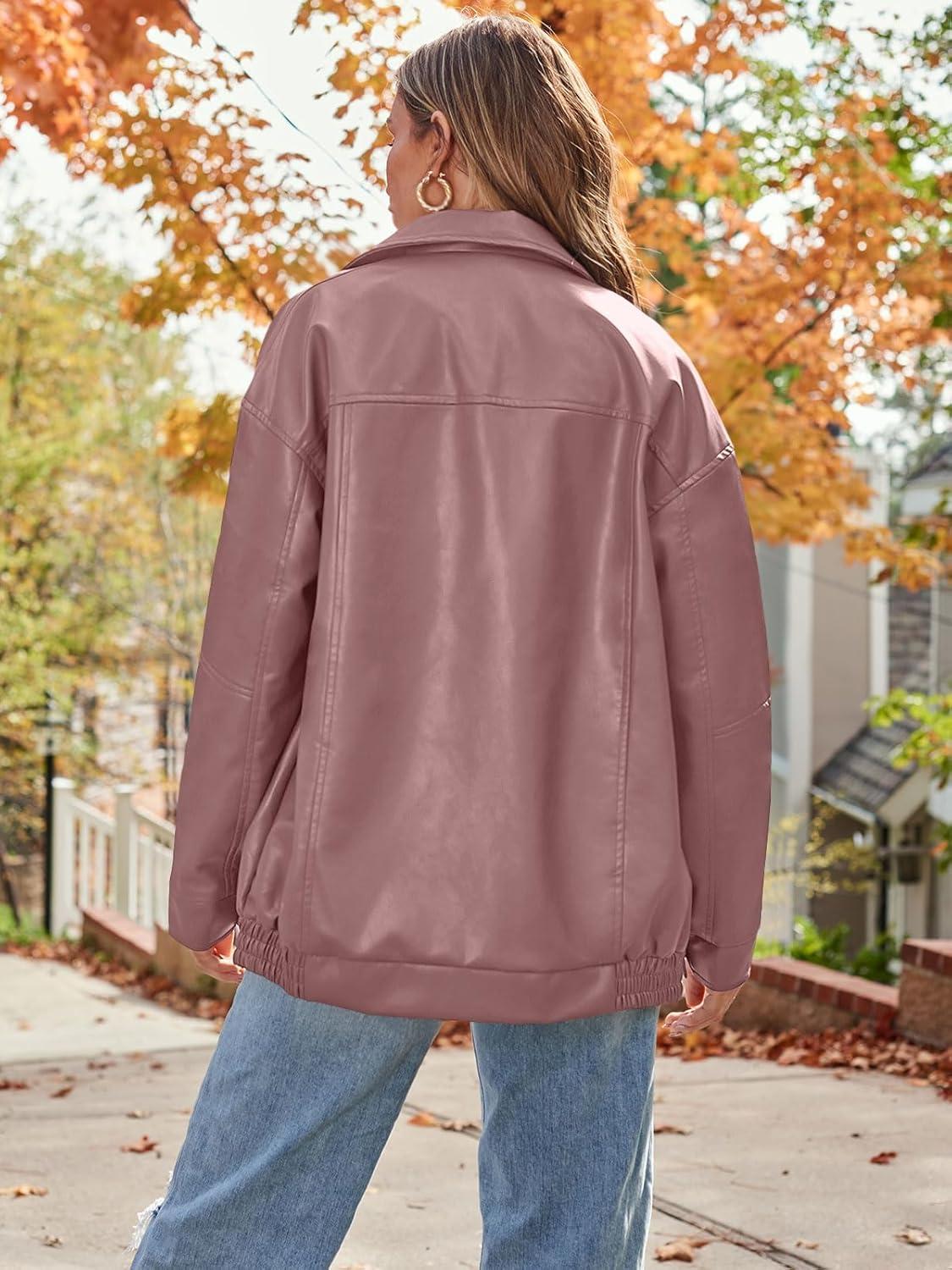 imageAUTOMET Womens Oversized Leather Jackets Faux Suede Fall Fashion Motorcycle Coats Winter Outfits Clothes Y2k TopsDarkpink