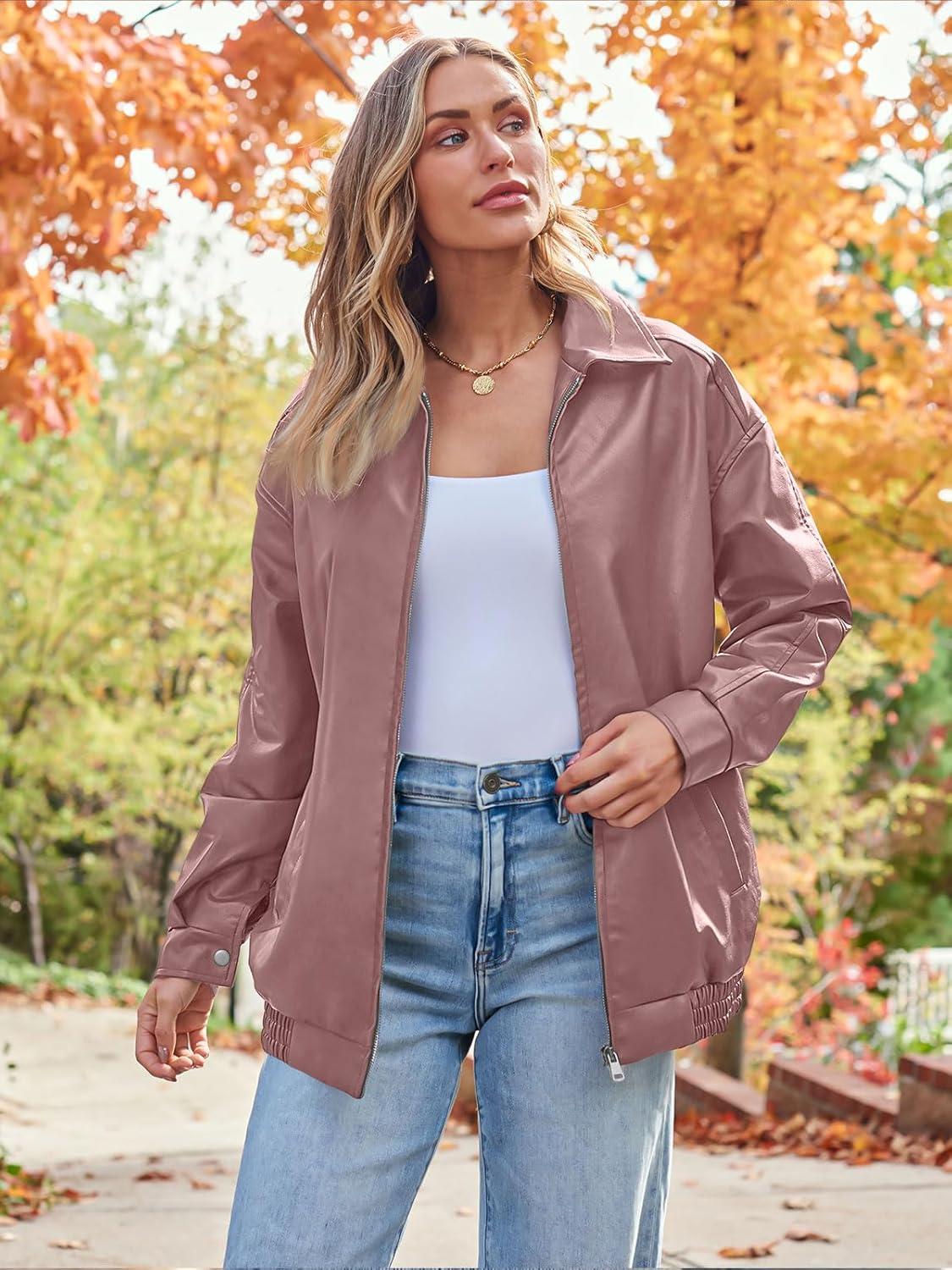 imageAUTOMET Womens Oversized Leather Jackets Faux Suede Fall Fashion Motorcycle Coats Winter Outfits Clothes Y2k TopsDarkpink