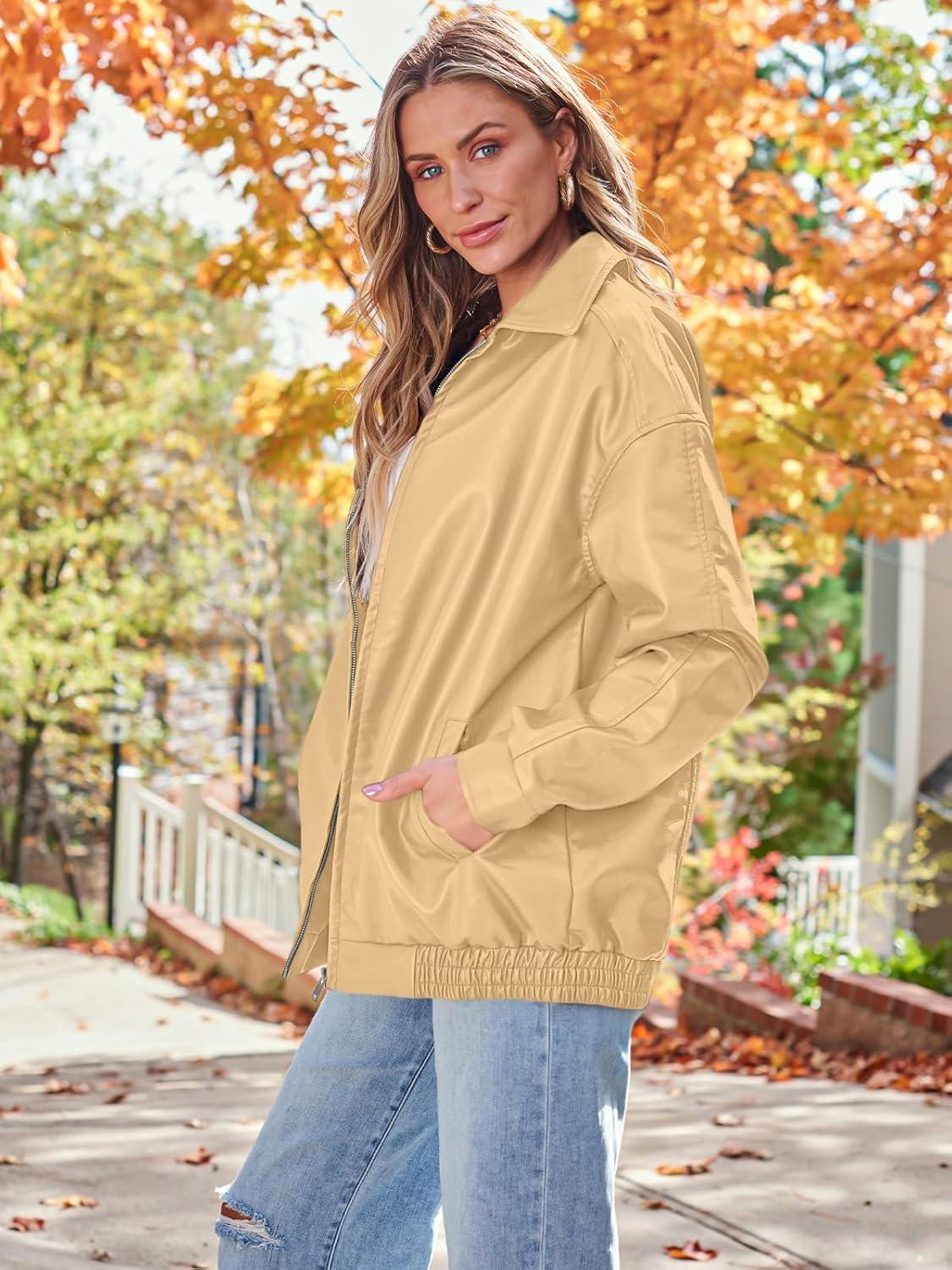 imageAUTOMET Womens Oversized Leather Jackets Faux Suede Fall Fashion Motorcycle Coats Winter Outfits Clothes Y2k TopsKhaki