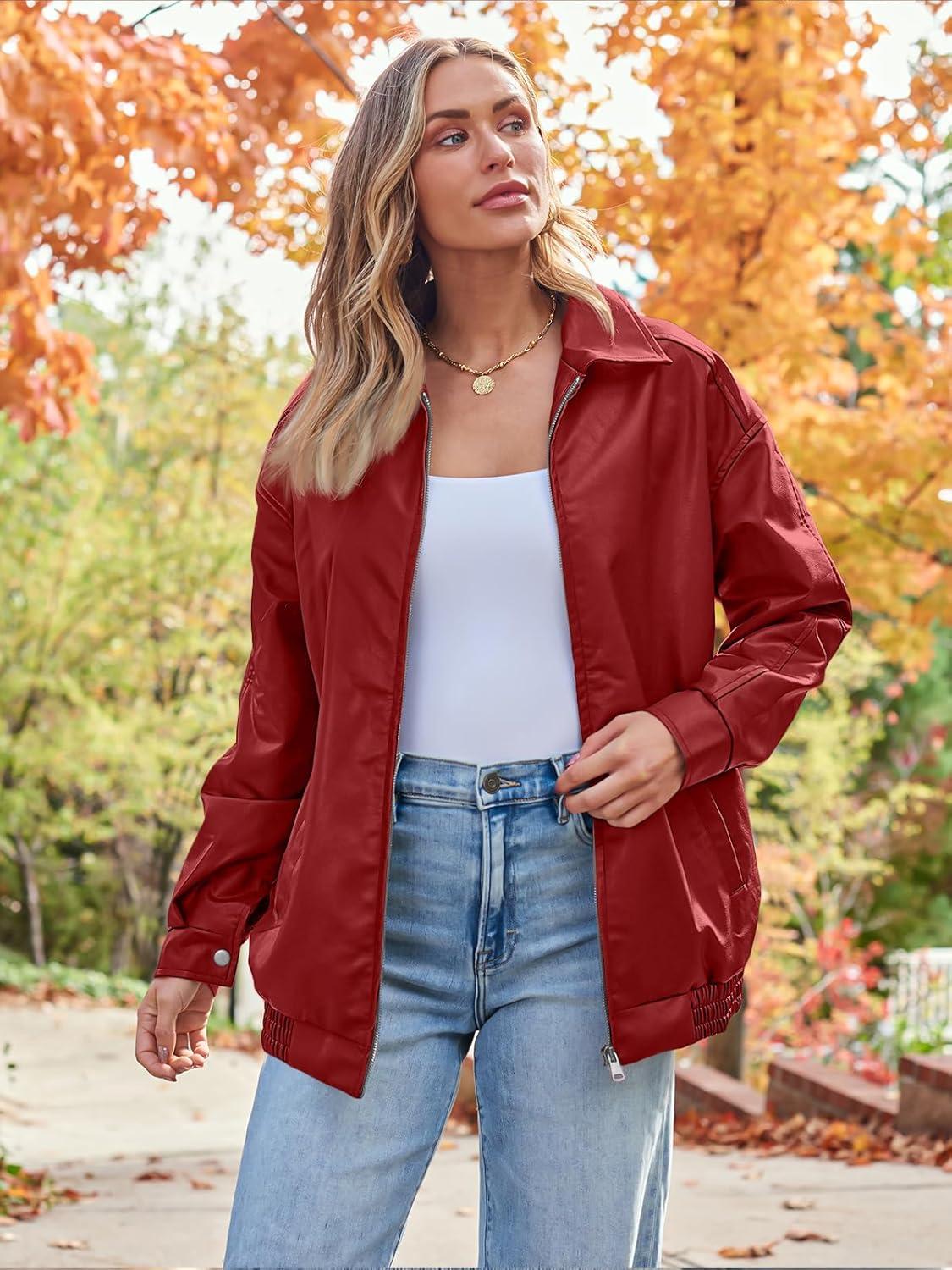 imageAUTOMET Womens Oversized Leather Jackets Faux Suede Fall Fashion Motorcycle Coats Winter Outfits Clothes Y2k TopsRed