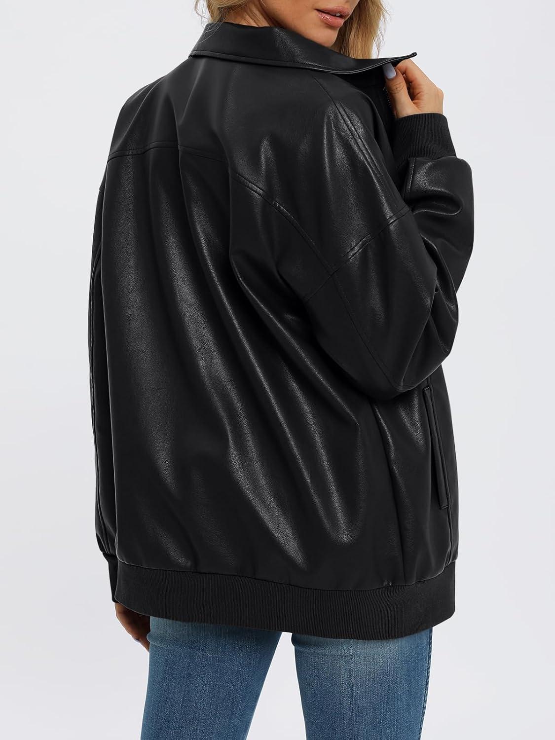 imageAUTOMET Womens Oversized Leather Jackets Zip Up Coats Faux Motorcycle Bomber Outfits Fall Trendy Fashion Winter Clothes 2025Black