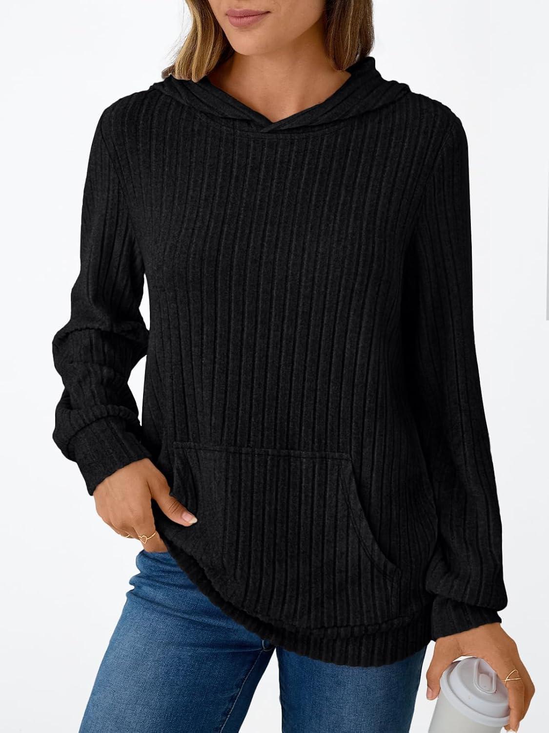 imageAUTOMET Womens Oversized Lightweight Hoodies Fall Fashion Sweaters 2025 Loose Fleece Sweatshirts Clothes with PocketBlack