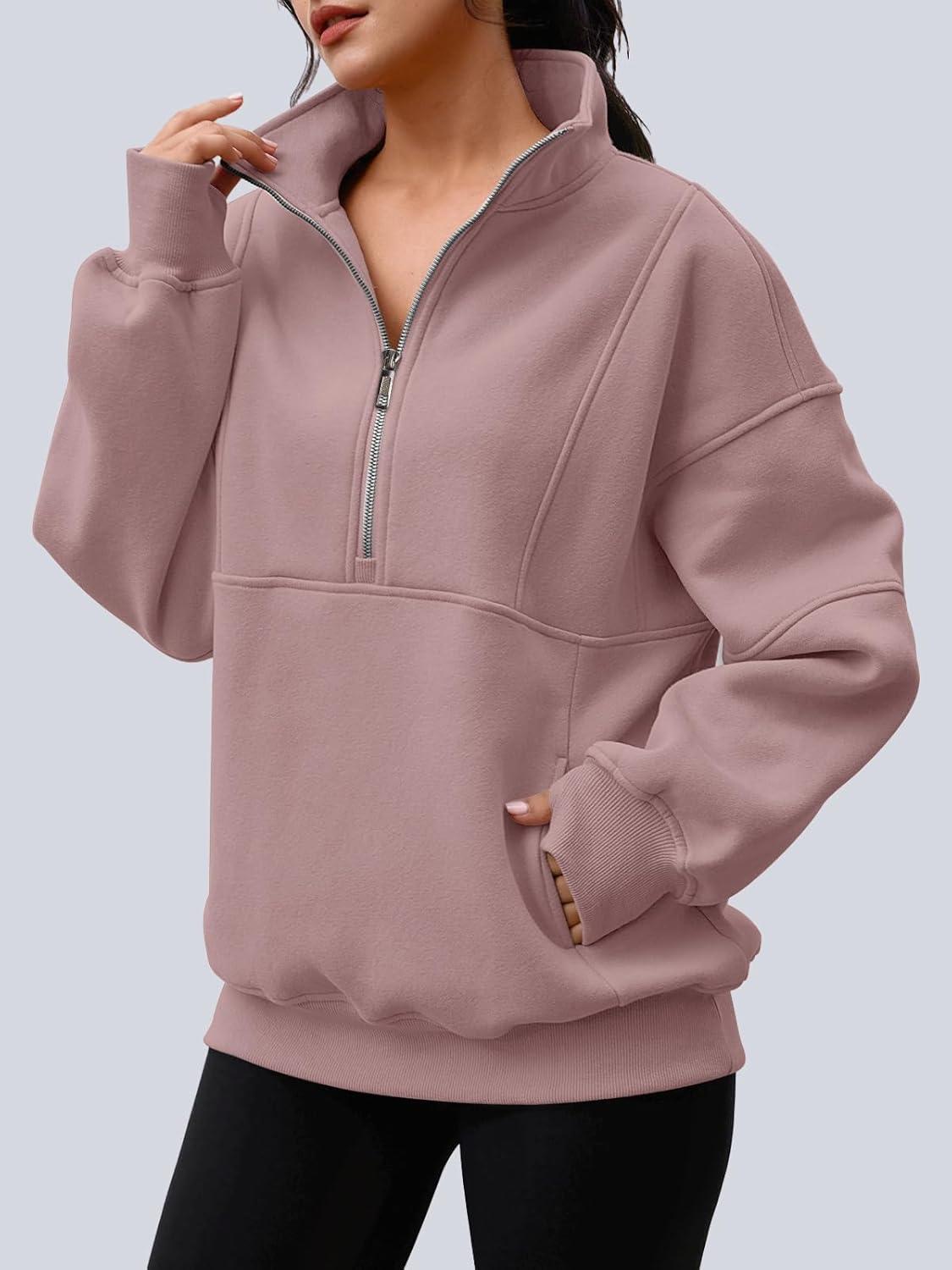 imageAUTOMET Womens Quarter Zip Oversized Sweatshirts Teen Fleece Pullover Hoodies 2025 Mock Neck Sweater Fall Workout JacketDarkpink