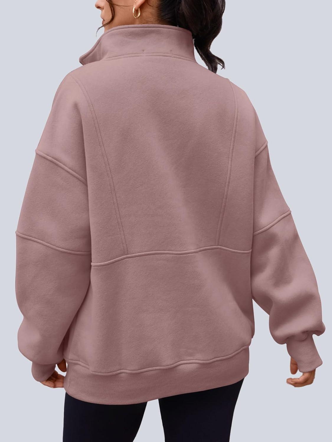 imageAUTOMET Womens Quarter Zip Oversized Sweatshirts Teen Fleece Pullover Hoodies 2025 Mock Neck Sweater Fall Workout JacketDarkpink