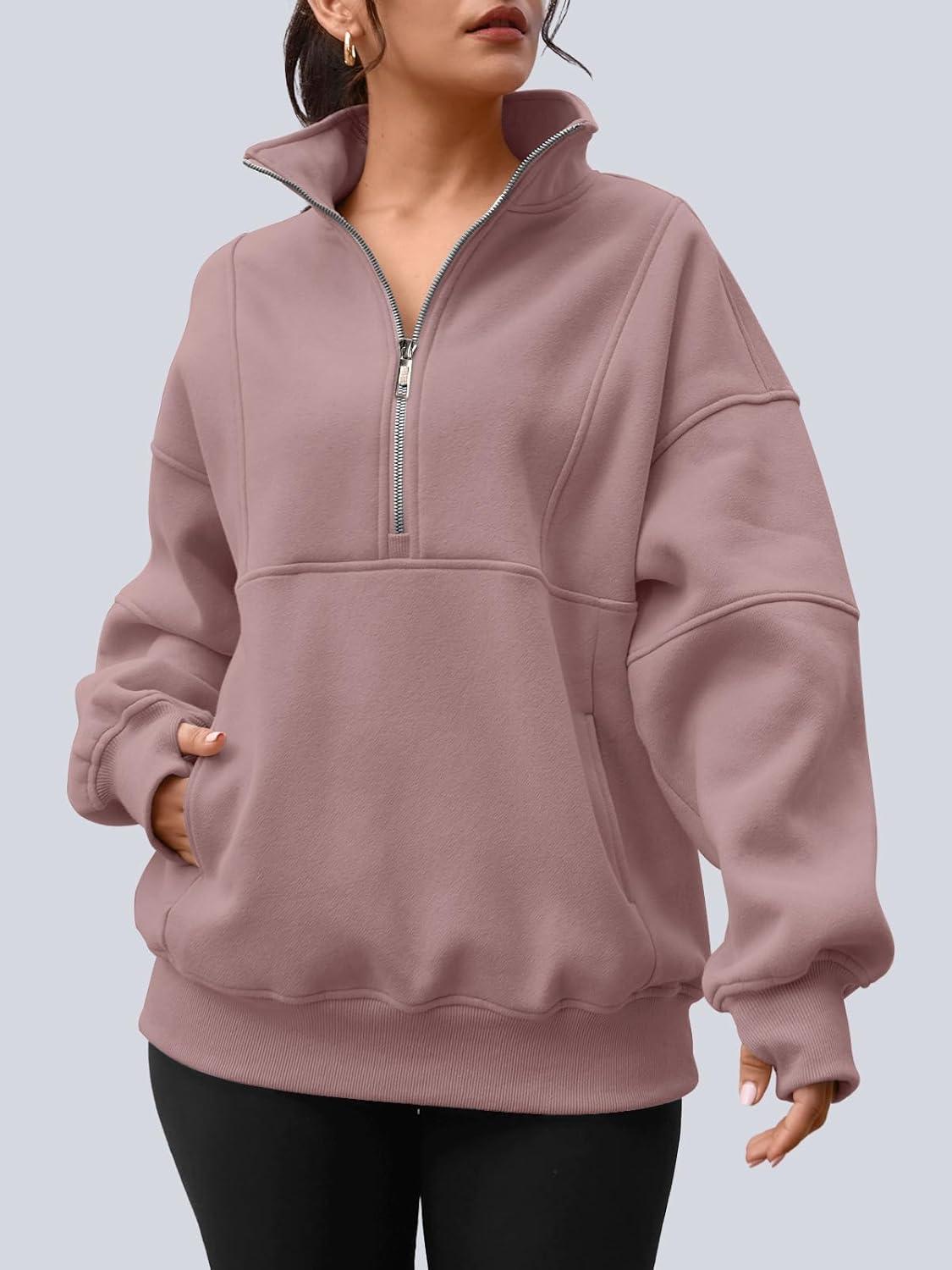 imageAUTOMET Womens Quarter Zip Oversized Sweatshirts Teen Fleece Pullover Hoodies 2025 Mock Neck Sweater Fall Workout JacketDarkpink