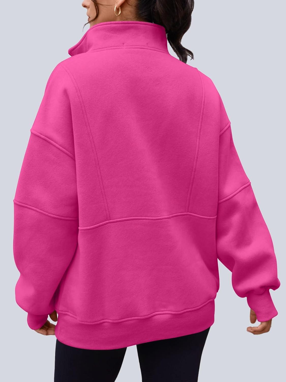 imageAUTOMET Womens Quarter Zip Oversized Sweatshirts Teen Fleece Pullover Hoodies 2025 Mock Neck Sweater Fall Workout JacketHotpink