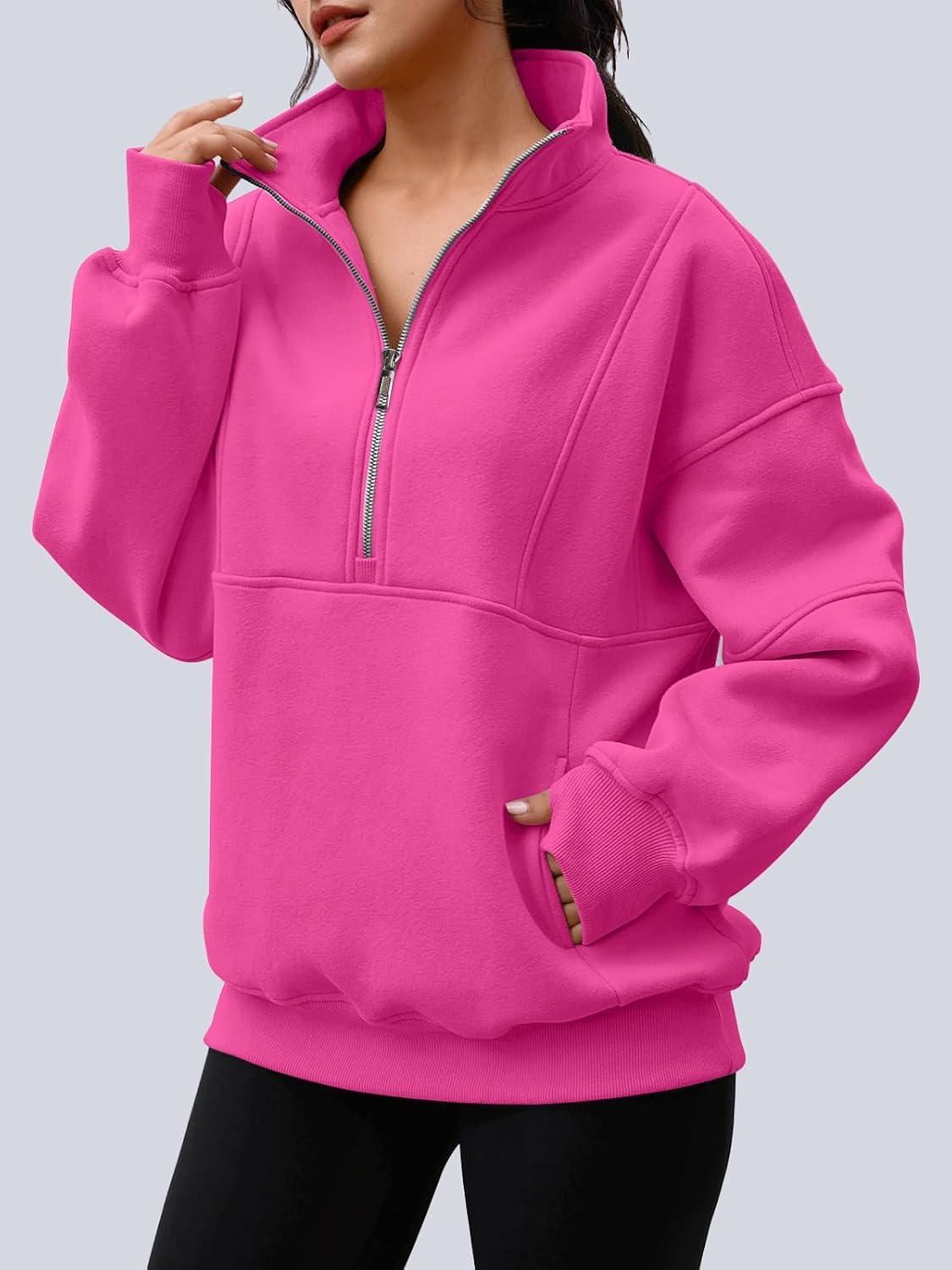 imageAUTOMET Womens Quarter Zip Oversized Sweatshirts Teen Fleece Pullover Hoodies 2025 Mock Neck Sweater Fall Workout JacketHotpink