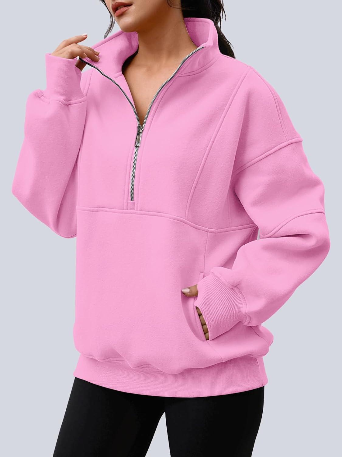imageAUTOMET Womens Quarter Zip Oversized Sweatshirts Teen Fleece Pullover Hoodies 2025 Mock Neck Sweater Fall Workout JacketPink