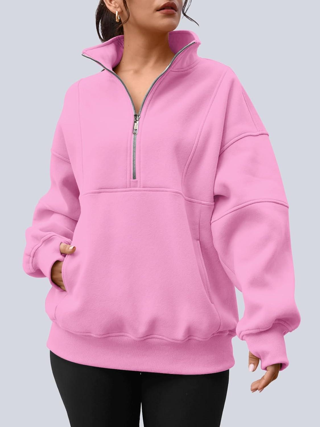 imageAUTOMET Womens Quarter Zip Oversized Sweatshirts Teen Fleece Pullover Hoodies 2025 Mock Neck Sweater Fall Workout JacketPink