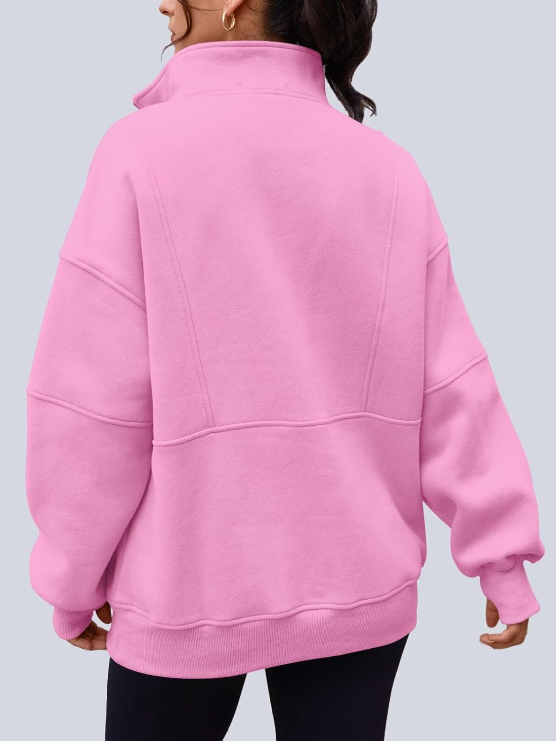 imageAUTOMET Womens Quarter Zip Oversized Sweatshirts Teen Fleece Pullover Hoodies 2025 Mock Neck Sweater Fall Workout JacketPink