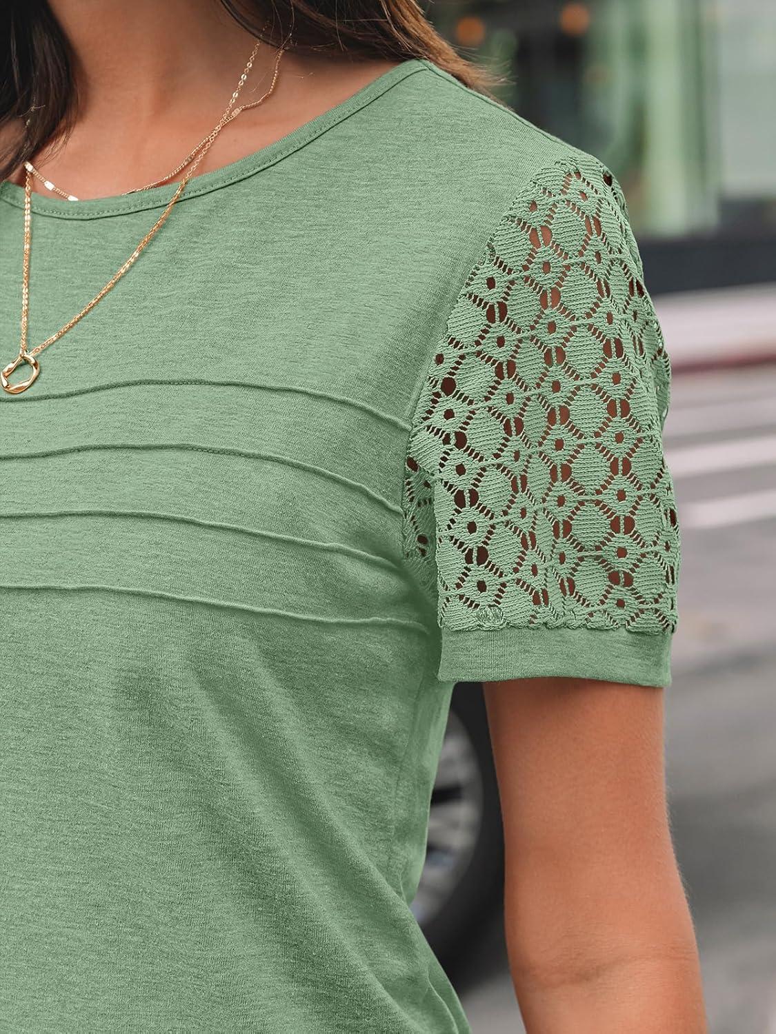 imageAUTOMET Womens Short Sleeve Shirts Dressy Lace Summer Tops 2025 Spring Trendy Casual TShirts Cute Work Outfits BlousesLight Green