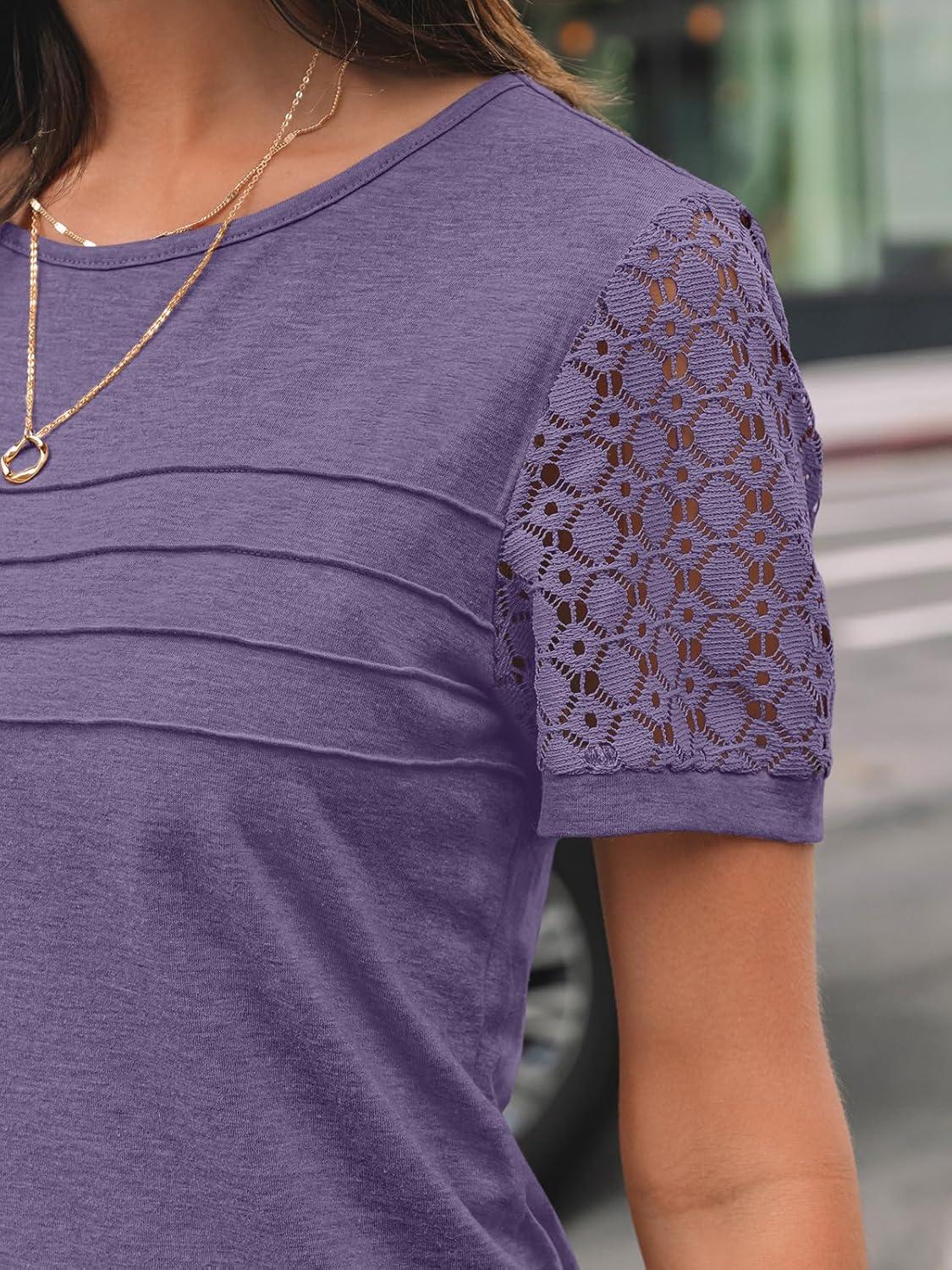 imageAUTOMET Womens Short Sleeve Shirts Dressy Lace Summer Tops 2025 Spring Trendy Casual TShirts Cute Work Outfits BlousesPurple