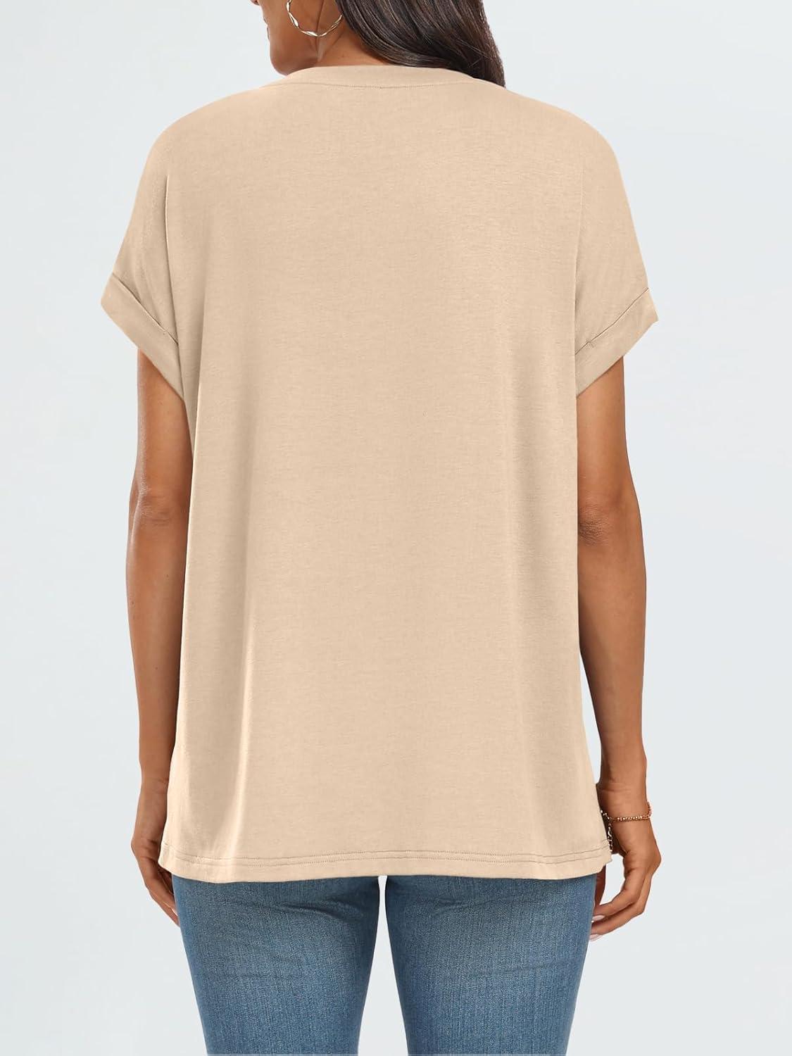 imageAUTOMET Womens Summer Tops Oversized Short Sleeve Business Casual T Shirts Trendy Fashion Clothes Spring Outfits 2025Apricot