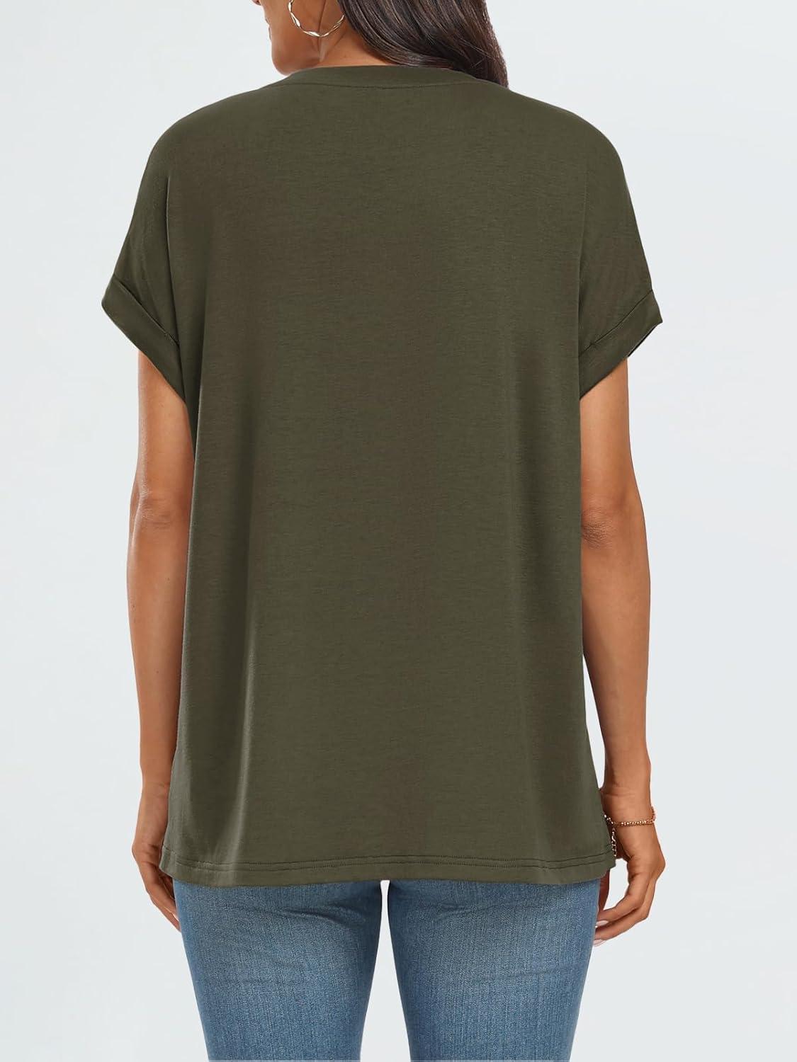 imageAUTOMET Womens Summer Tops Oversized Short Sleeve Business Casual T Shirts Trendy Fashion Clothes Spring Outfits 2025Army Green