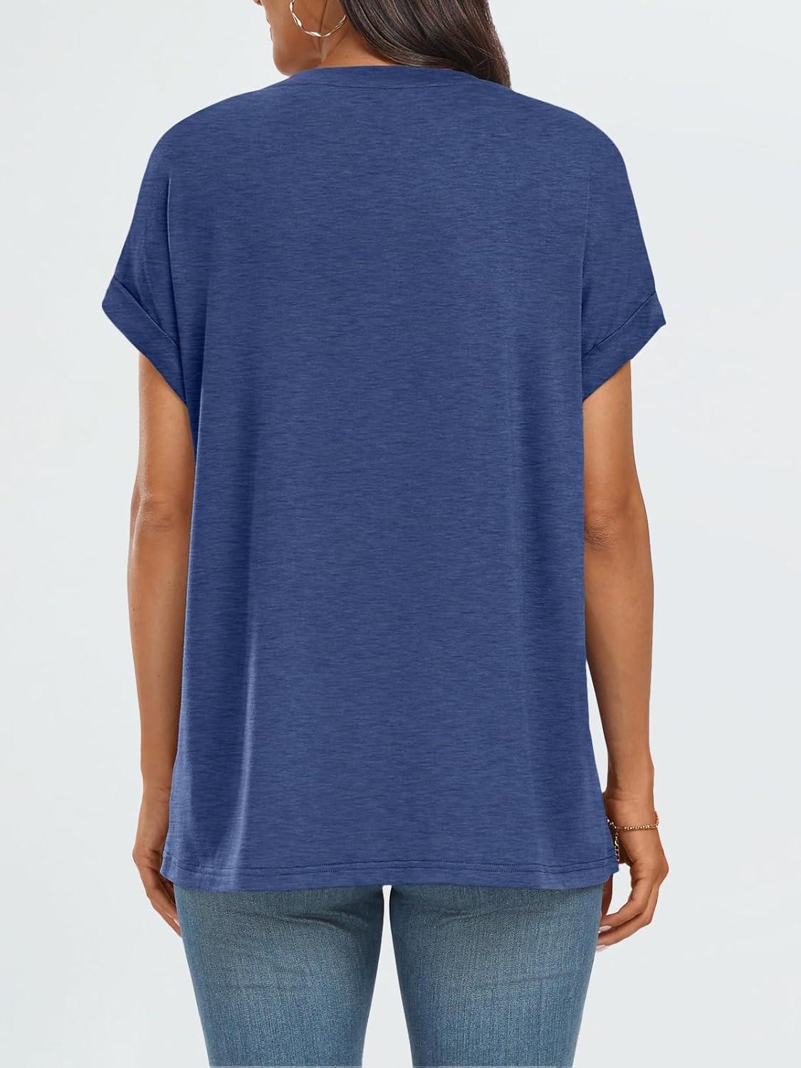 imageAUTOMET Womens Summer Tops Oversized Short Sleeve Business Casual T Shirts Trendy Fashion Clothes Spring Outfits 2025Blue