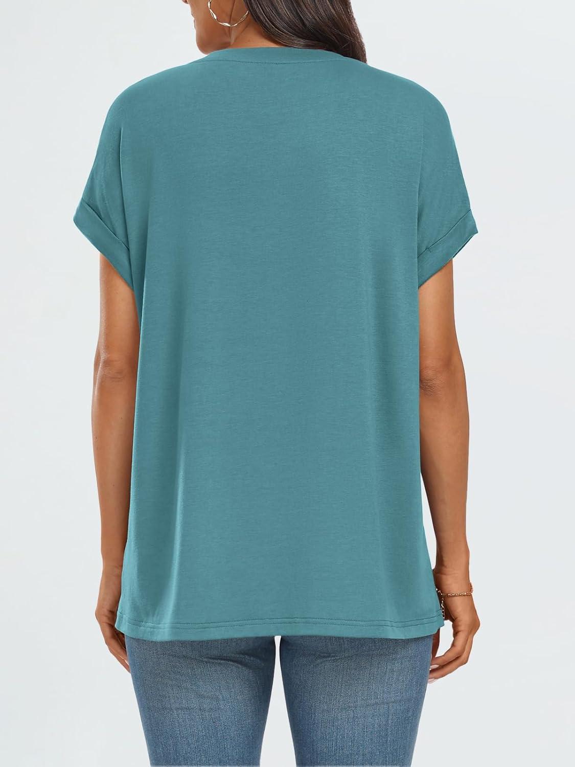 imageAUTOMET Womens Summer Tops Oversized Short Sleeve Business Casual T Shirts Trendy Fashion Clothes Spring Outfits 2025Blue Green