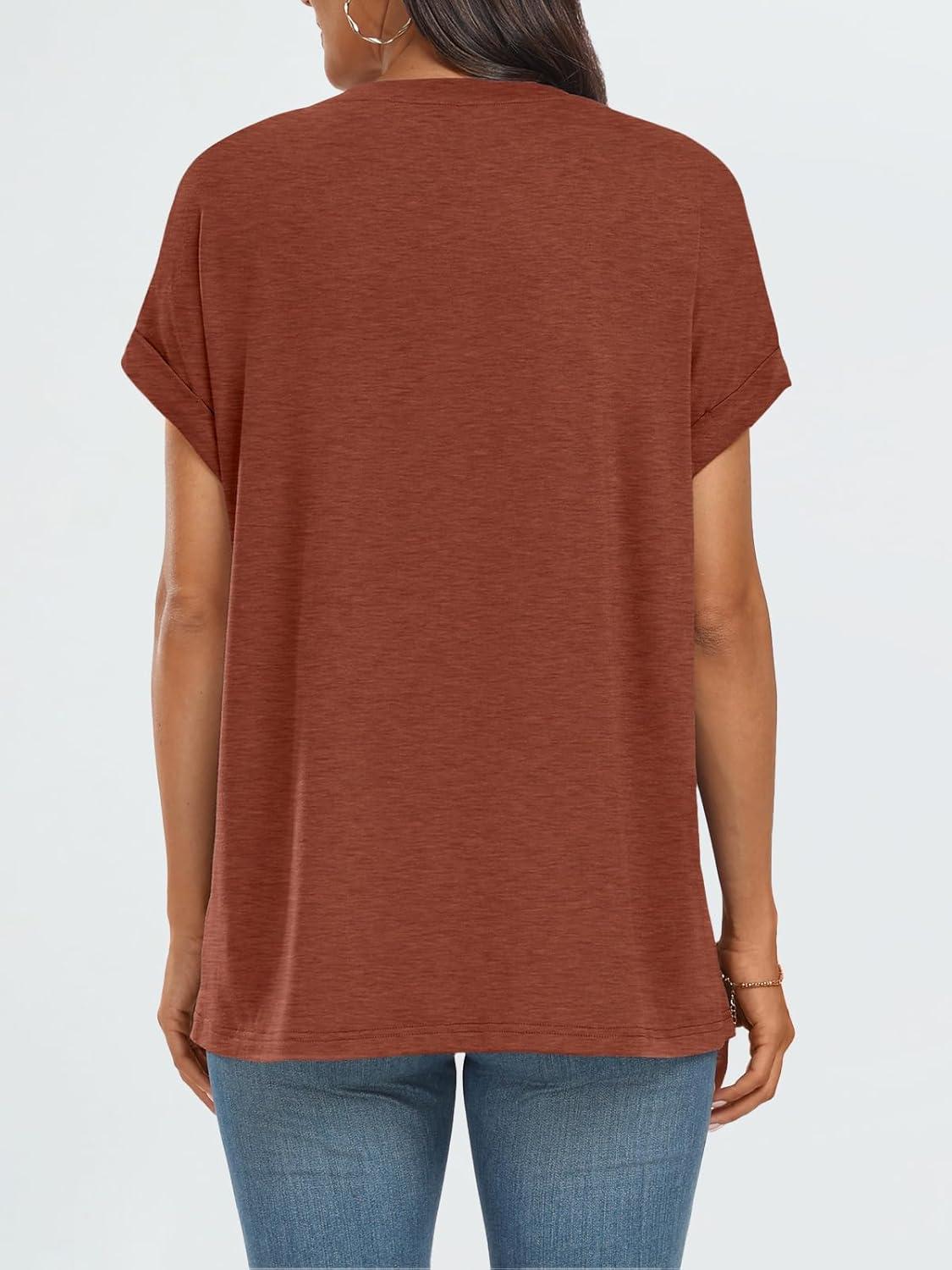 imageAUTOMET Womens Summer Tops Oversized Short Sleeve Business Casual T Shirts Trendy Fashion Clothes Spring Outfits 2025Brick Red