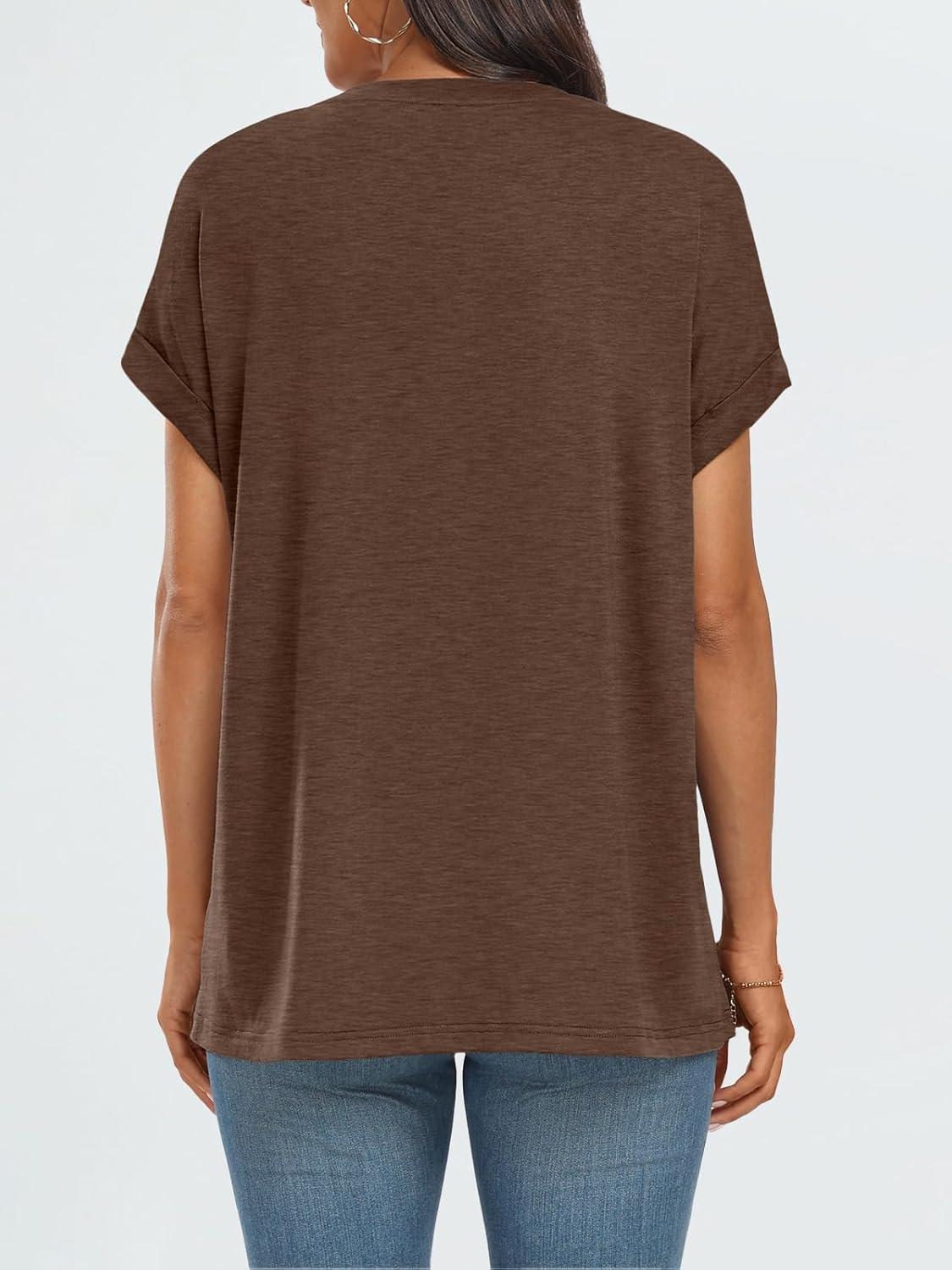 imageAUTOMET Womens Summer Tops Oversized Short Sleeve Business Casual T Shirts Trendy Fashion Clothes Spring Outfits 2025Brown