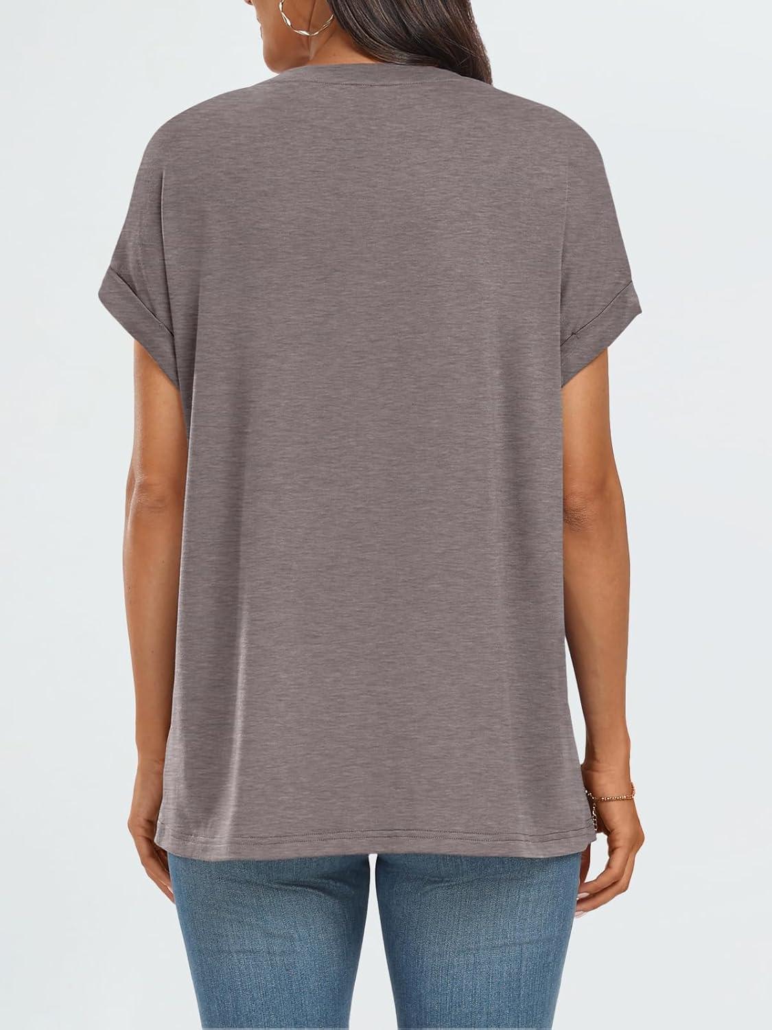 imageAUTOMET Womens Summer Tops Oversized Short Sleeve Business Casual T Shirts Trendy Fashion Clothes Spring Outfits 2025Coffee Grey