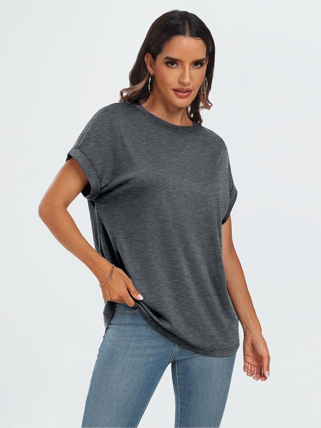 imageAUTOMET Womens Summer Tops Oversized Short Sleeve Business Casual T Shirts Trendy Fashion Clothes Spring Outfits 2025Dar Kgrey