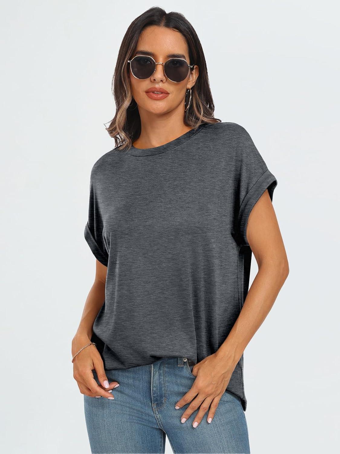 imageAUTOMET Womens Summer Tops Oversized Short Sleeve Business Casual T Shirts Trendy Fashion Clothes Spring Outfits 2025Dar Kgrey